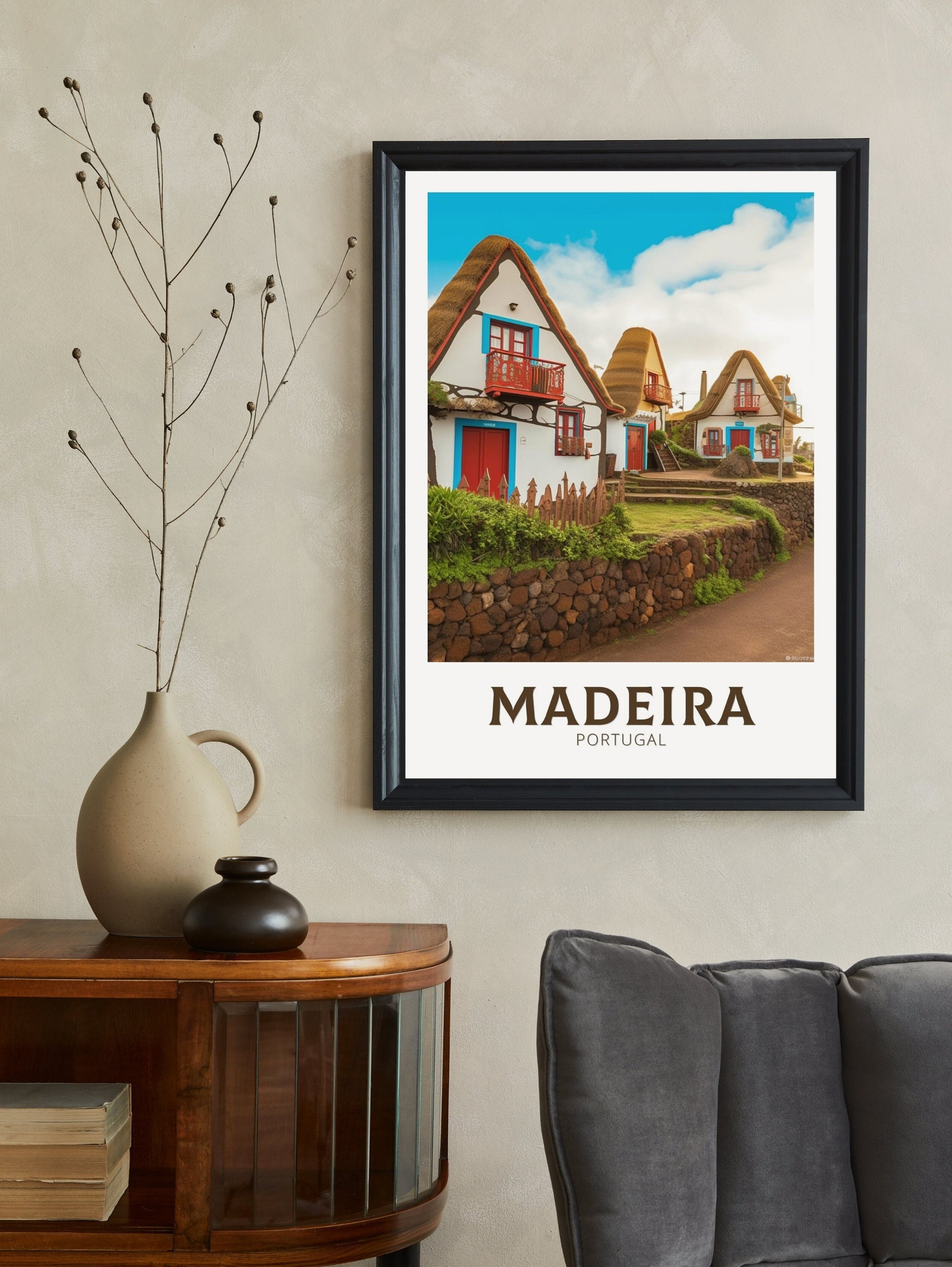 Madeira Travel Poster | Madeira Travel Print | Santana's Charming Houses | Madeira Wall Art | Portugal Home Décor | Madeira Artwork | ID 320