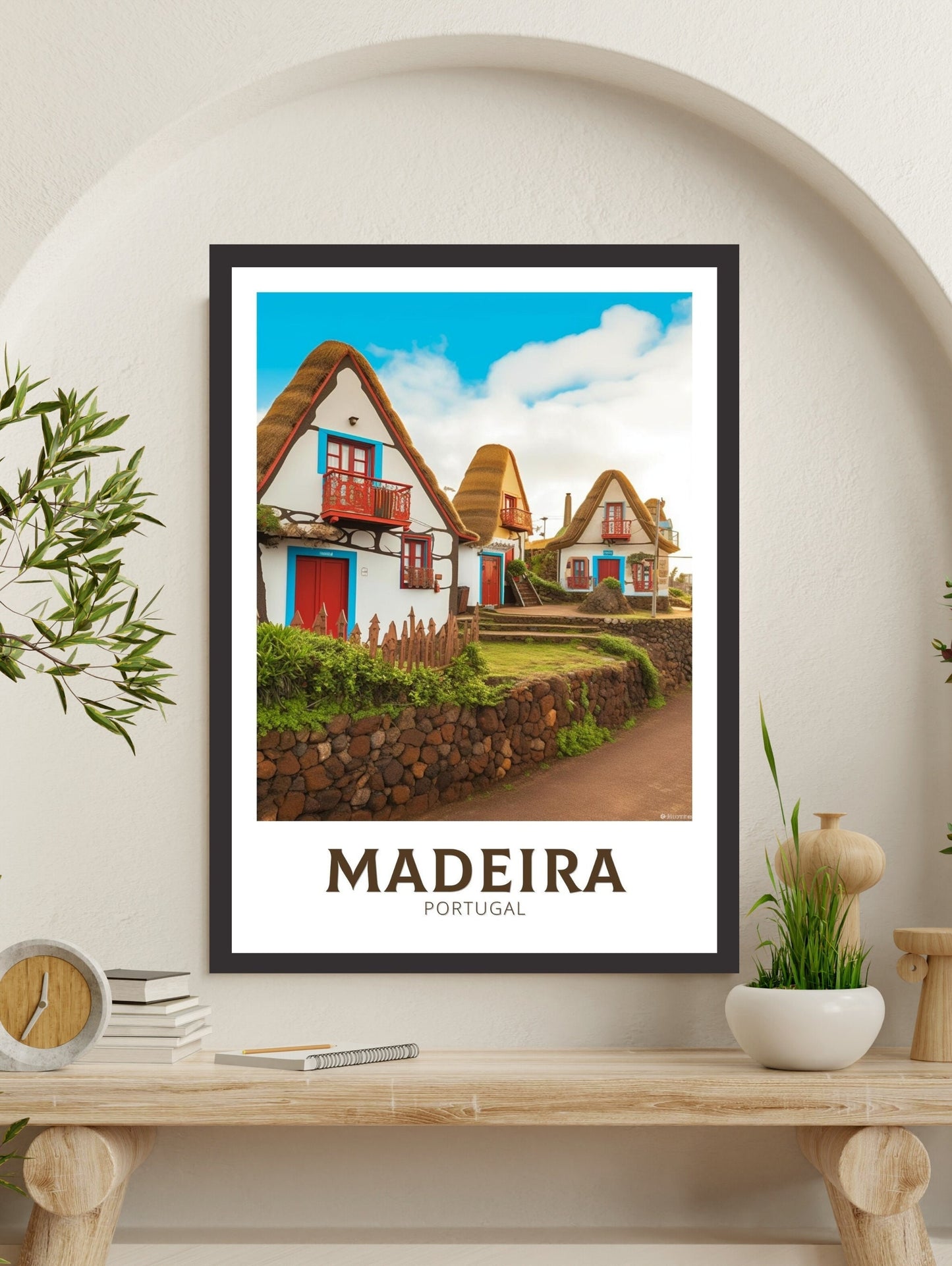 Madeira Travel Poster | Madeira Travel Print | Santana's Charming Houses | Madeira Wall Art | Portugal Home Décor | Madeira Artwork | ID 320