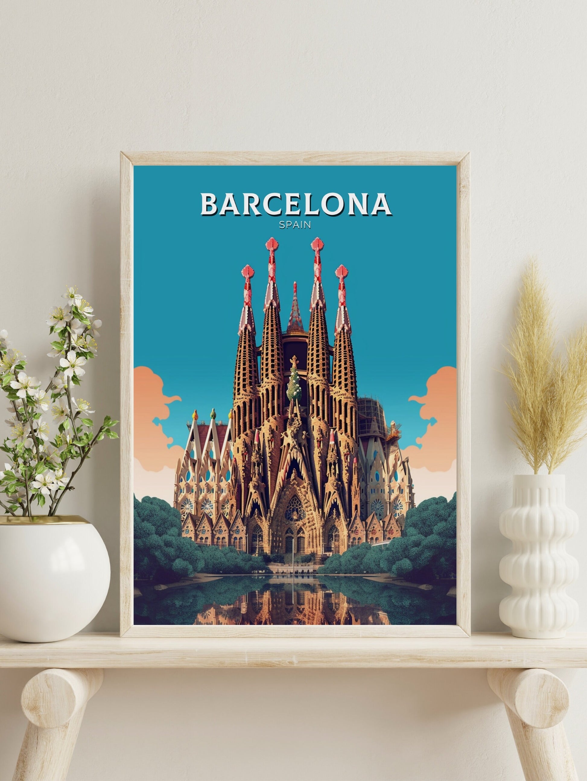 Barcelona Print | La Sagrada Familia Illustration | Barcelona Wall Art | Spain Print | Barcelona Poster | Barcelona Travel Print | ID 327