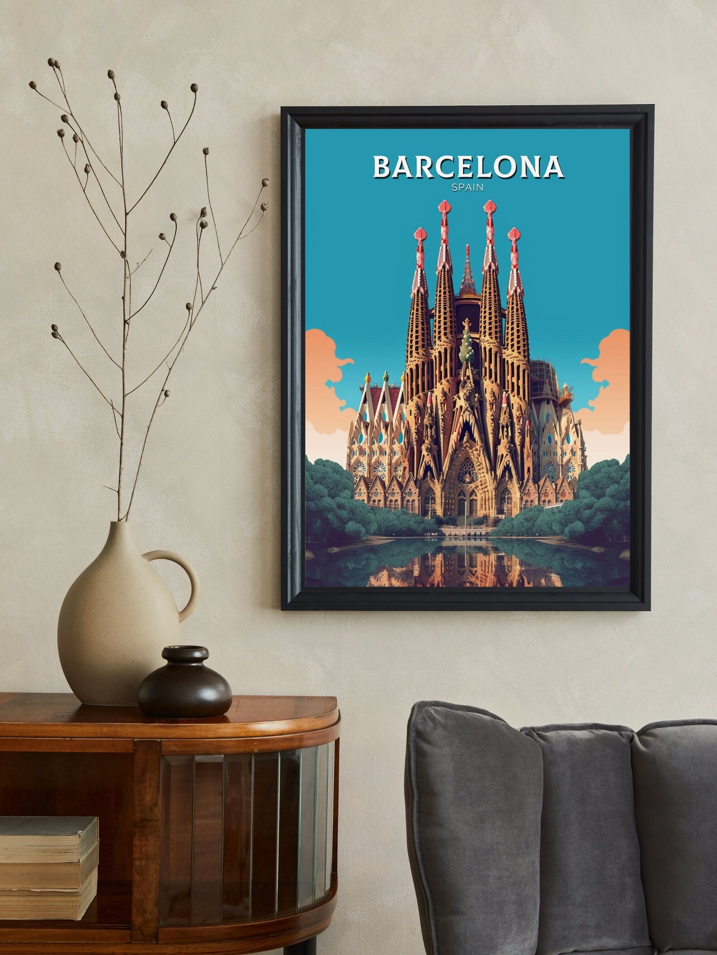 Barcelona Print | La Sagrada Familia Illustration | Barcelona Wall Art | Spain Print | Barcelona Poster | Barcelona Travel Print | ID 327