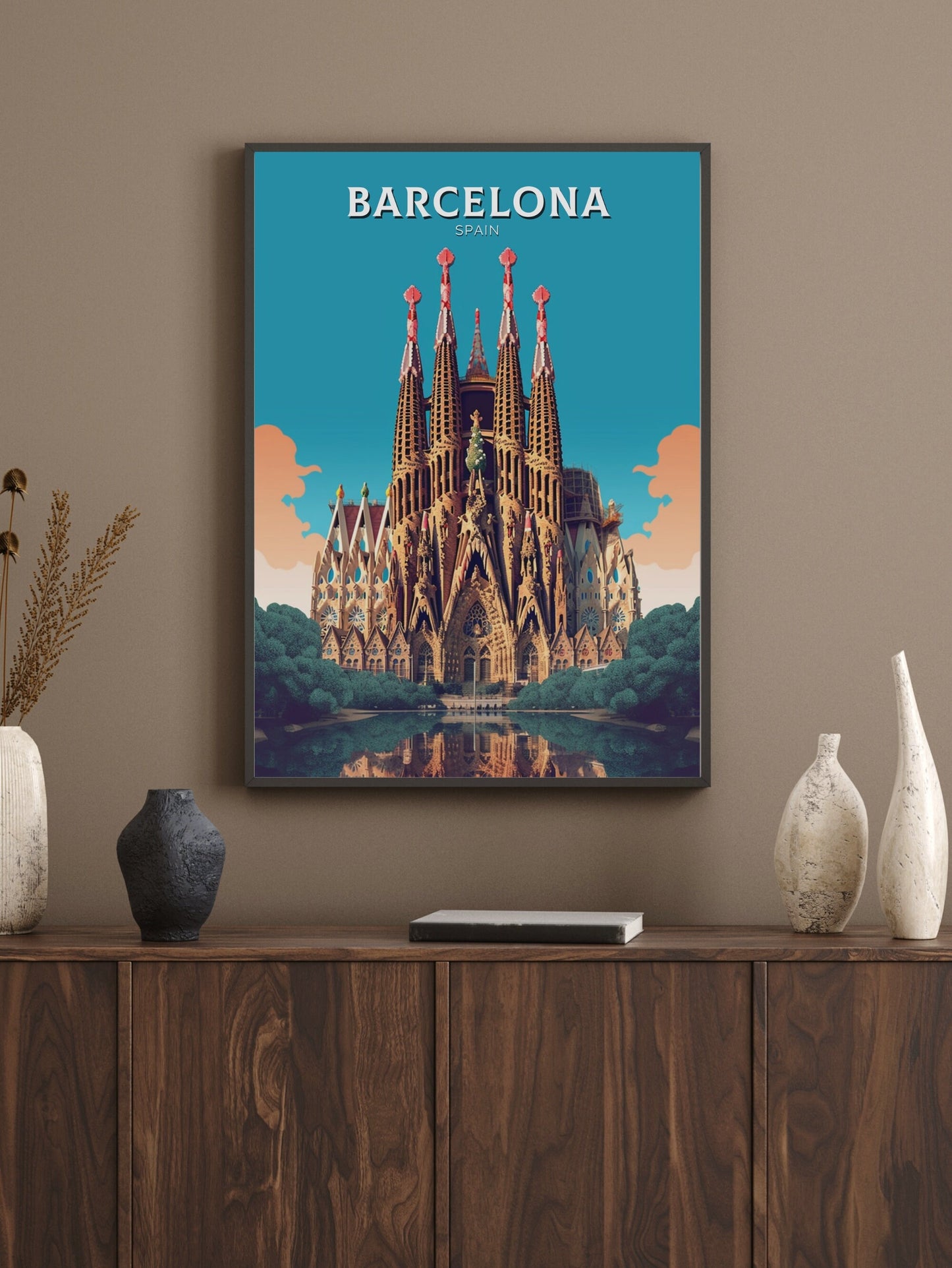 Barcelona Print | La Sagrada Familia Illustration | Barcelona Wall Art | Spain Print | Barcelona Poster | Barcelona Travel Print | ID 327