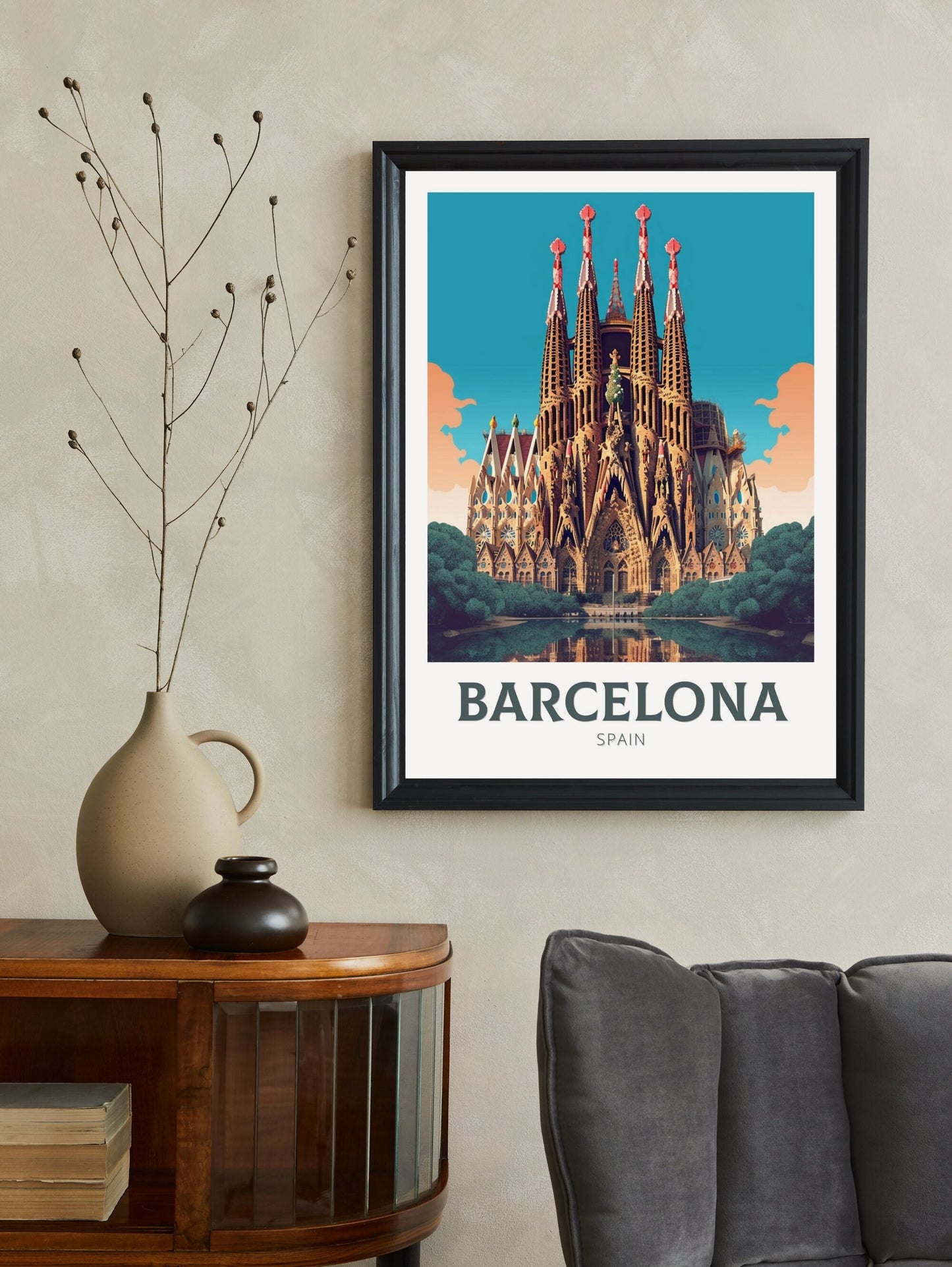 Barcelona Poster | Barcelona Travel Print | La Sagrada Familia Illustration | Barcelona Wall Art | Spain Print | Barcelona Print | ID 328