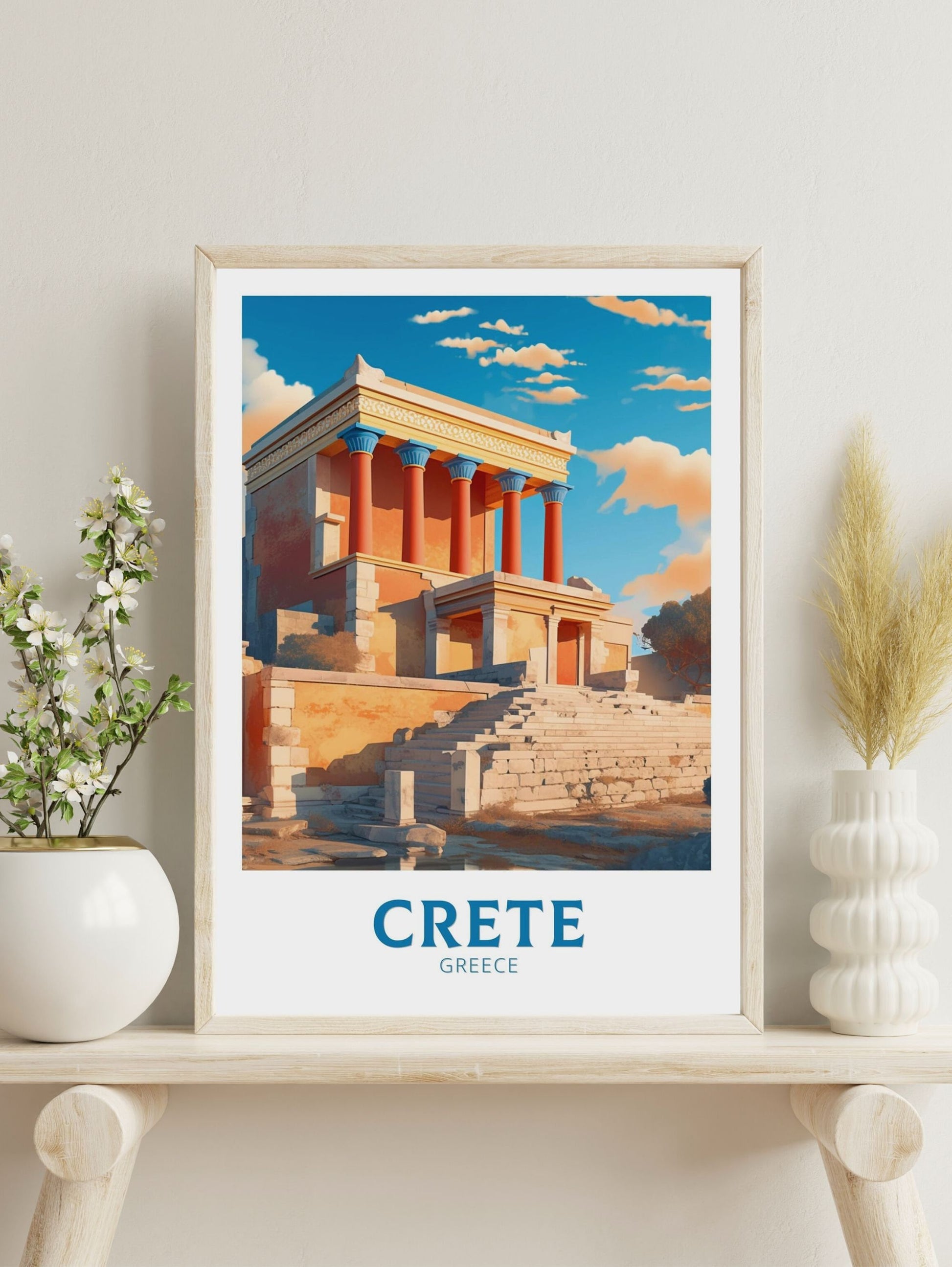 Crete Poster | Crete Travel Print | Crete Island Design| Knossos Palace Crete Wall Art | Greece Monument Print | Historic Poster ID 192