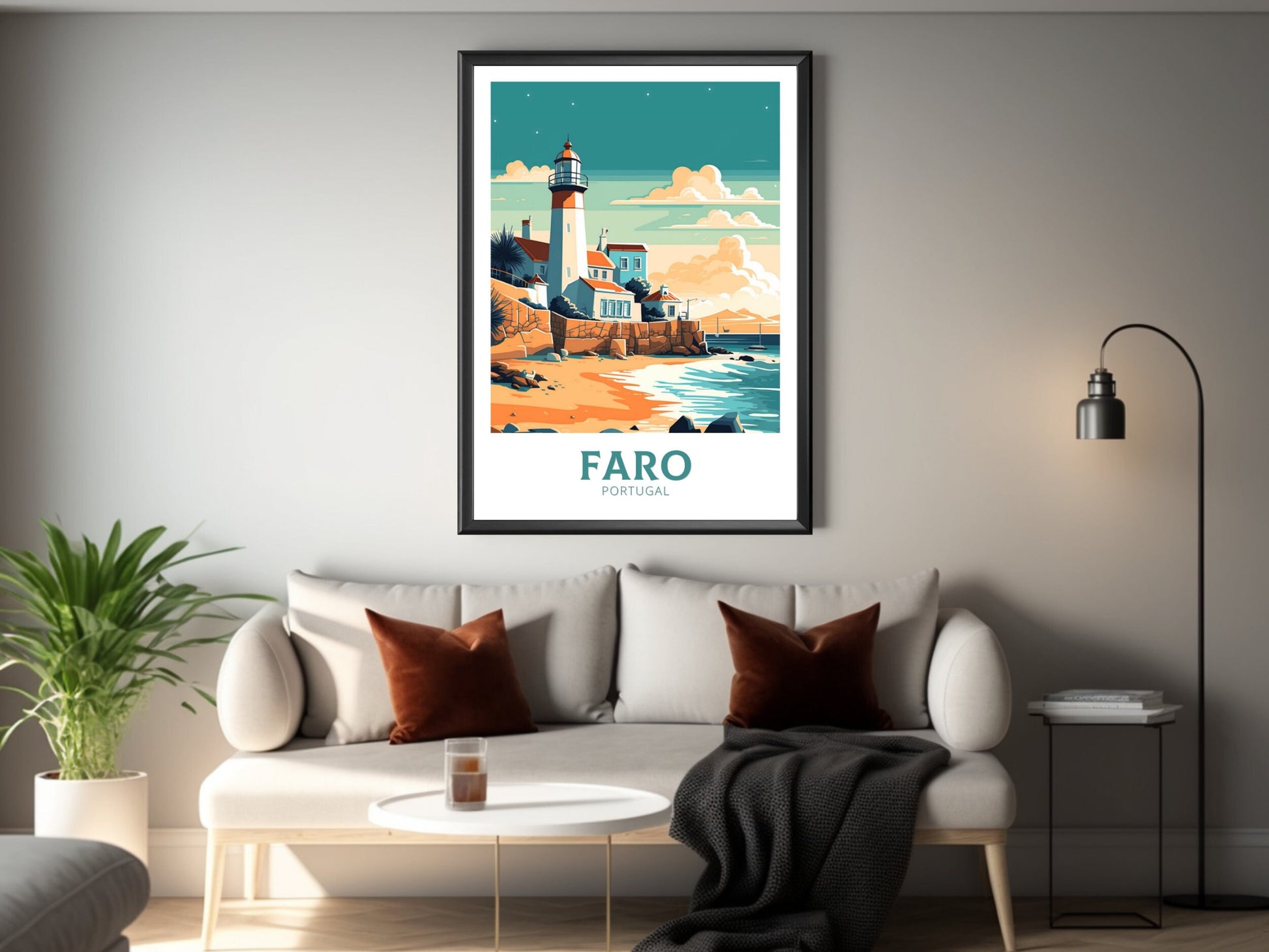 Faro Travel Print | Faro Poster | Faro Wall Art | Portugal Travel Print | Faro Illustration | Lighthouse Poster | Portugal Artwork | ID 172