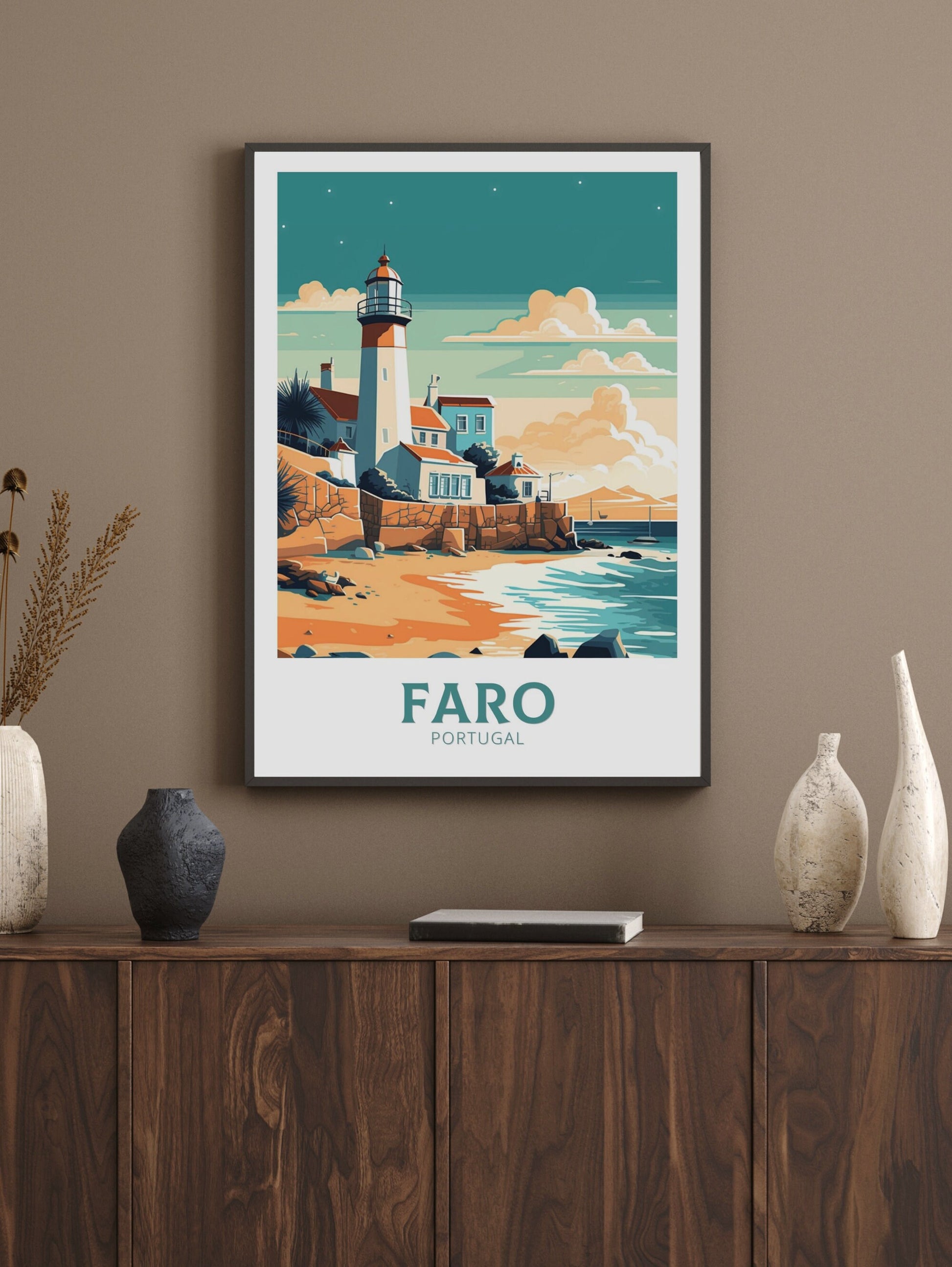 Faro Travel Print | Faro Poster | Faro Wall Art | Portugal Travel Print | Faro Illustration | Lighthouse Poster | Portugal Artwork | ID 172