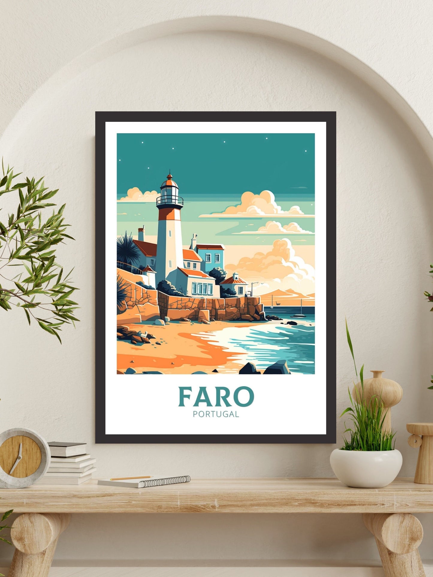 Faro Travel Print | Faro Poster | Faro Wall Art | Portugal Travel Print | Faro Illustration | Lighthouse Poster | Portugal Artwork | ID 172