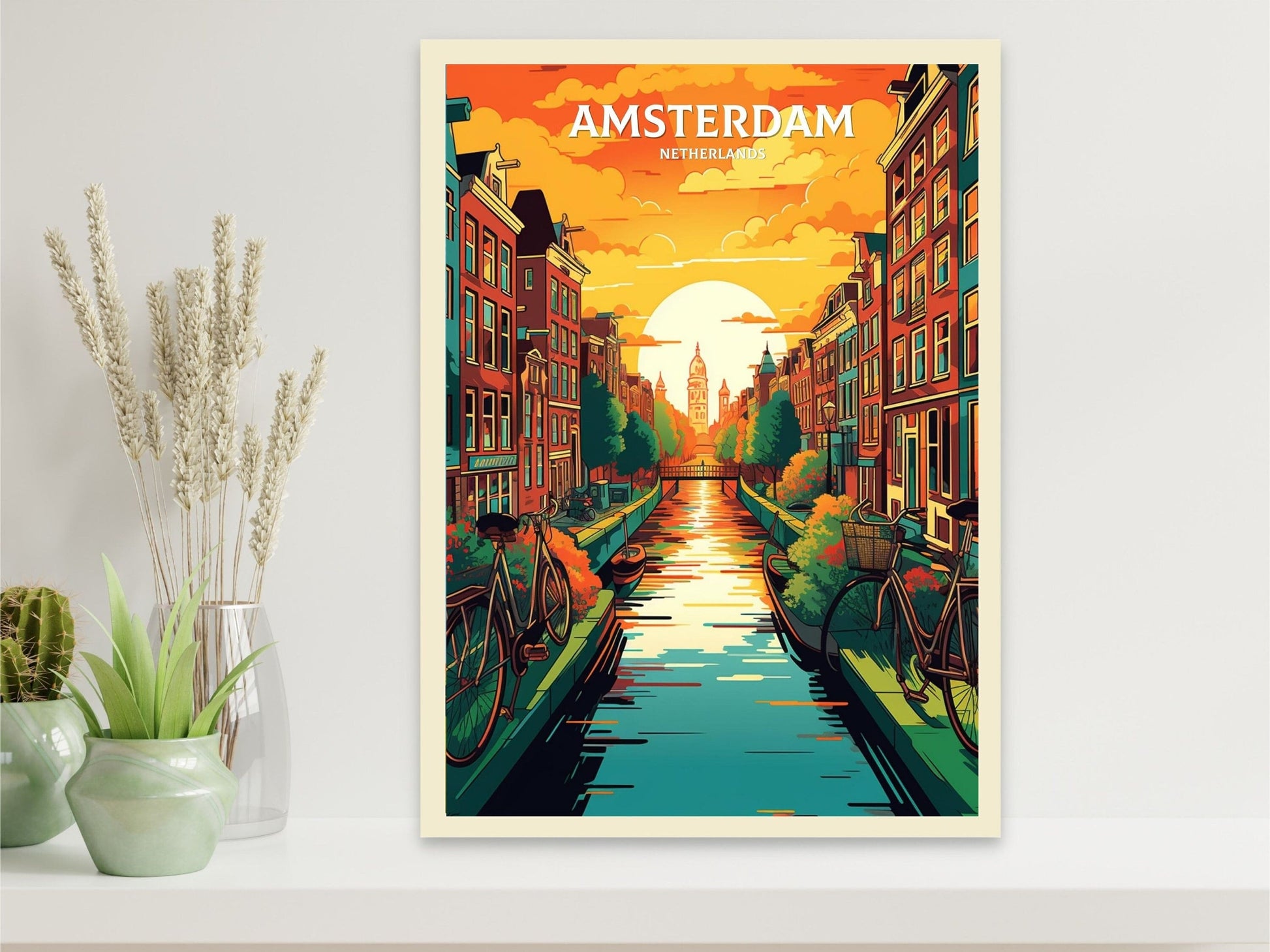 Amsterdam Travel Print | Amsterdam Illustration | Amsterdam Wall Art | Netherlands Print | Amsterdam Home Decor | Amsterdam Poster | ID 060