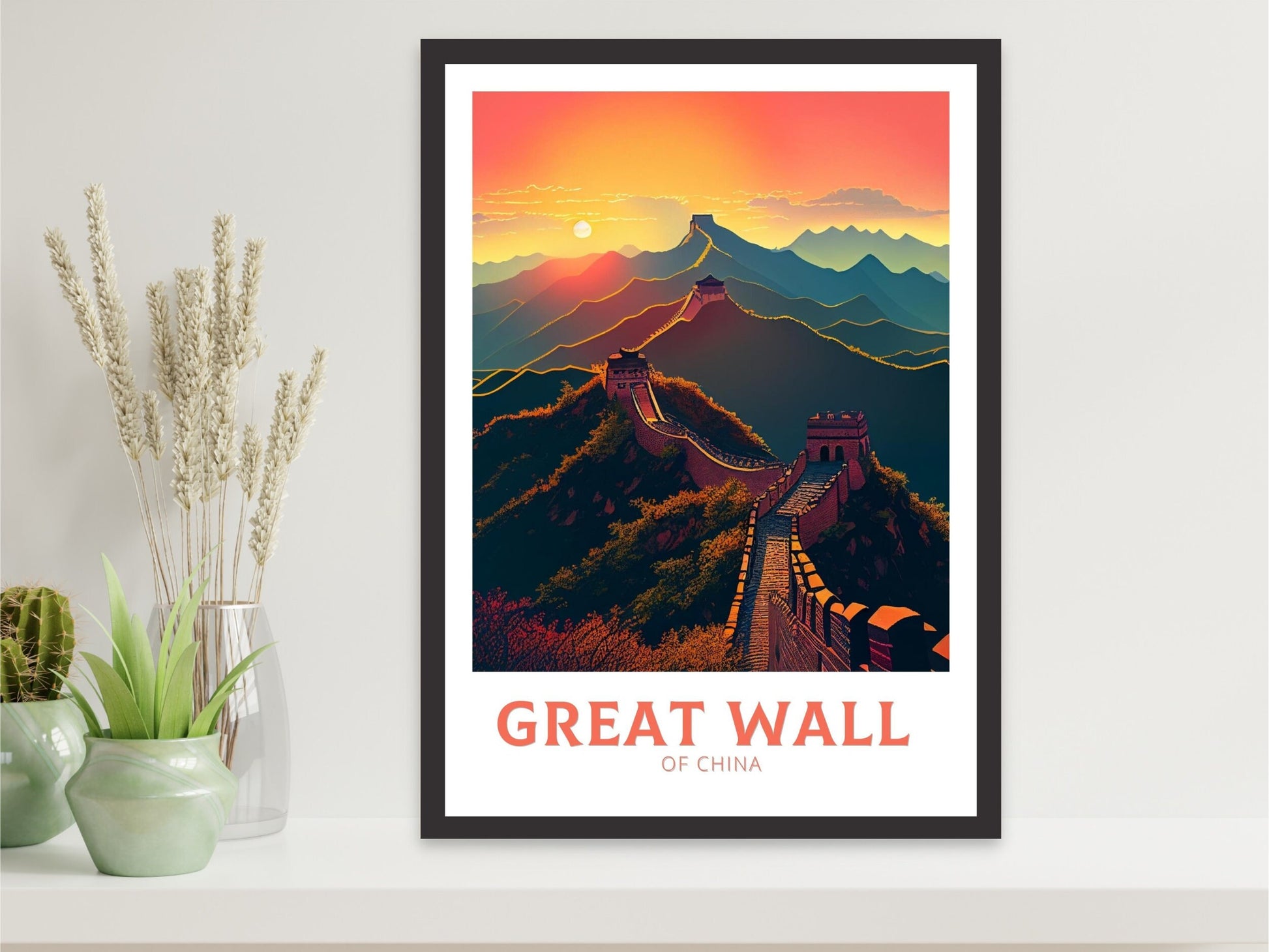 The Great Wall of China Poster | China Illustration | Travel Gifts | Seven Wonders Poster | Sunset Print | Housewarming Gift | ID 346