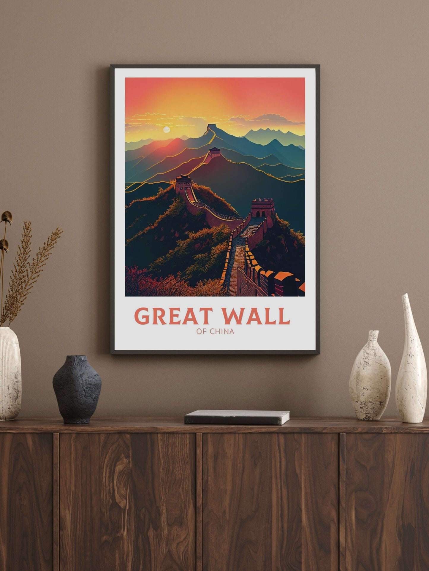 The Great Wall of China Poster | China Illustration | Travel Gifts | Seven Wonders Poster | Sunset Print | Housewarming Gift | ID 346