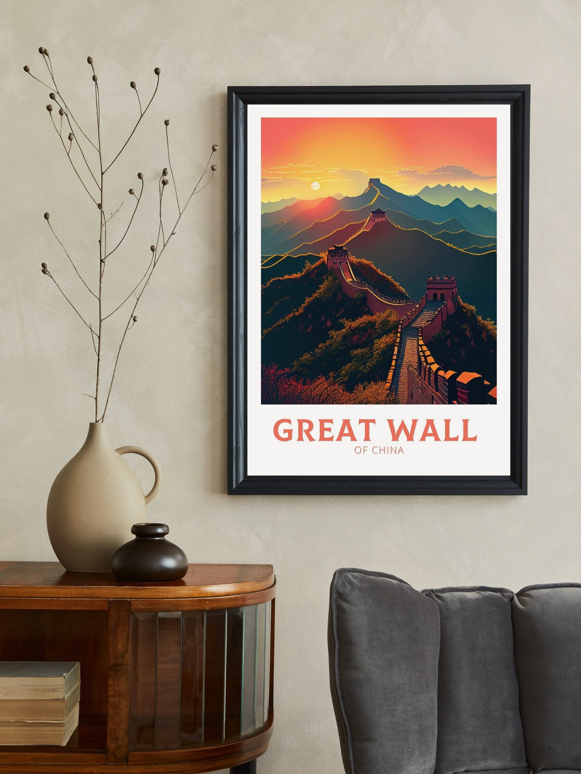 The Great Wall of China Poster | China Illustration | Travel Gifts | Seven Wonders Poster | Sunset Print | Housewarming Gift | ID 346