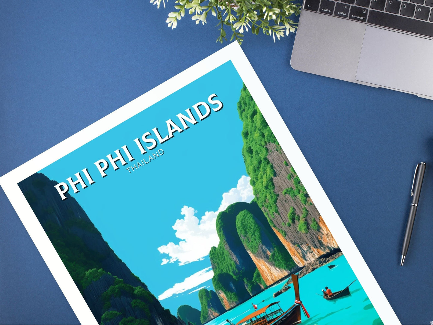 Phi Phi Islands Poster | Phi Phi Islands Print | Thailand Beach Illustration | Phi Phi Travel Print | Thailand Travel Poster | ID 338