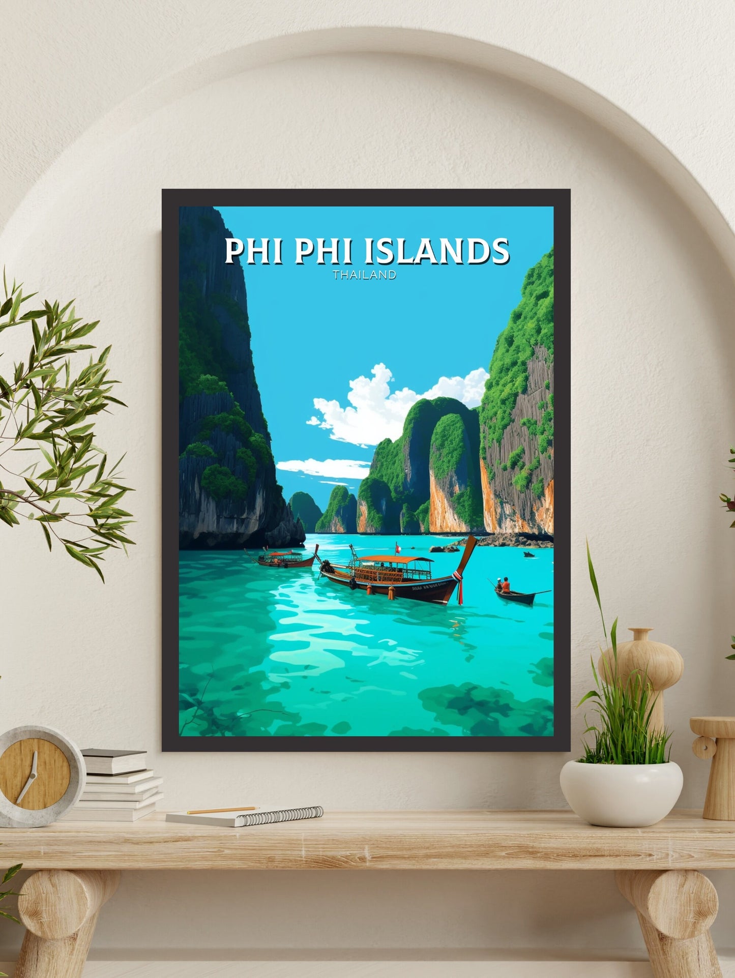 Phi Phi Islands Poster | Phi Phi Islands Print | Thailand Beach Illustration | Phi Phi Travel Print | Thailand Travel Poster | ID 338