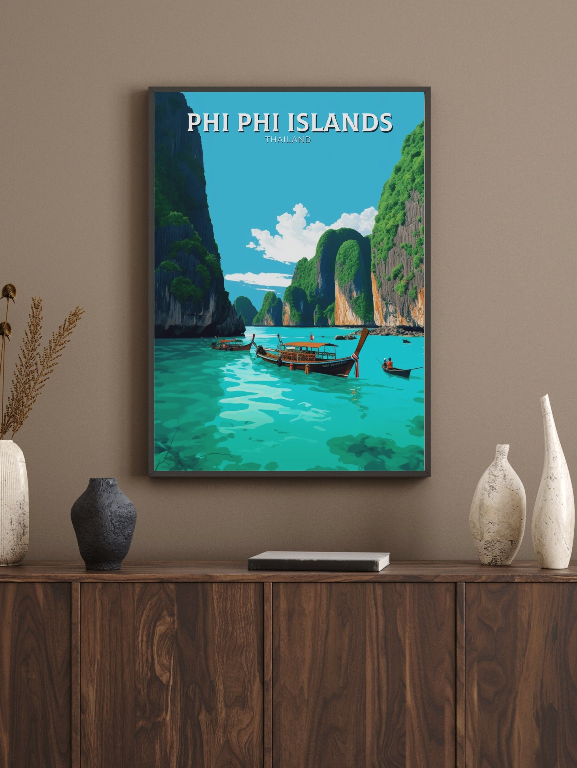 Phi Phi Islands Poster | Phi Phi Islands Print | Thailand Beach Illustration | Phi Phi Travel Print | Thailand Travel Poster | ID 338