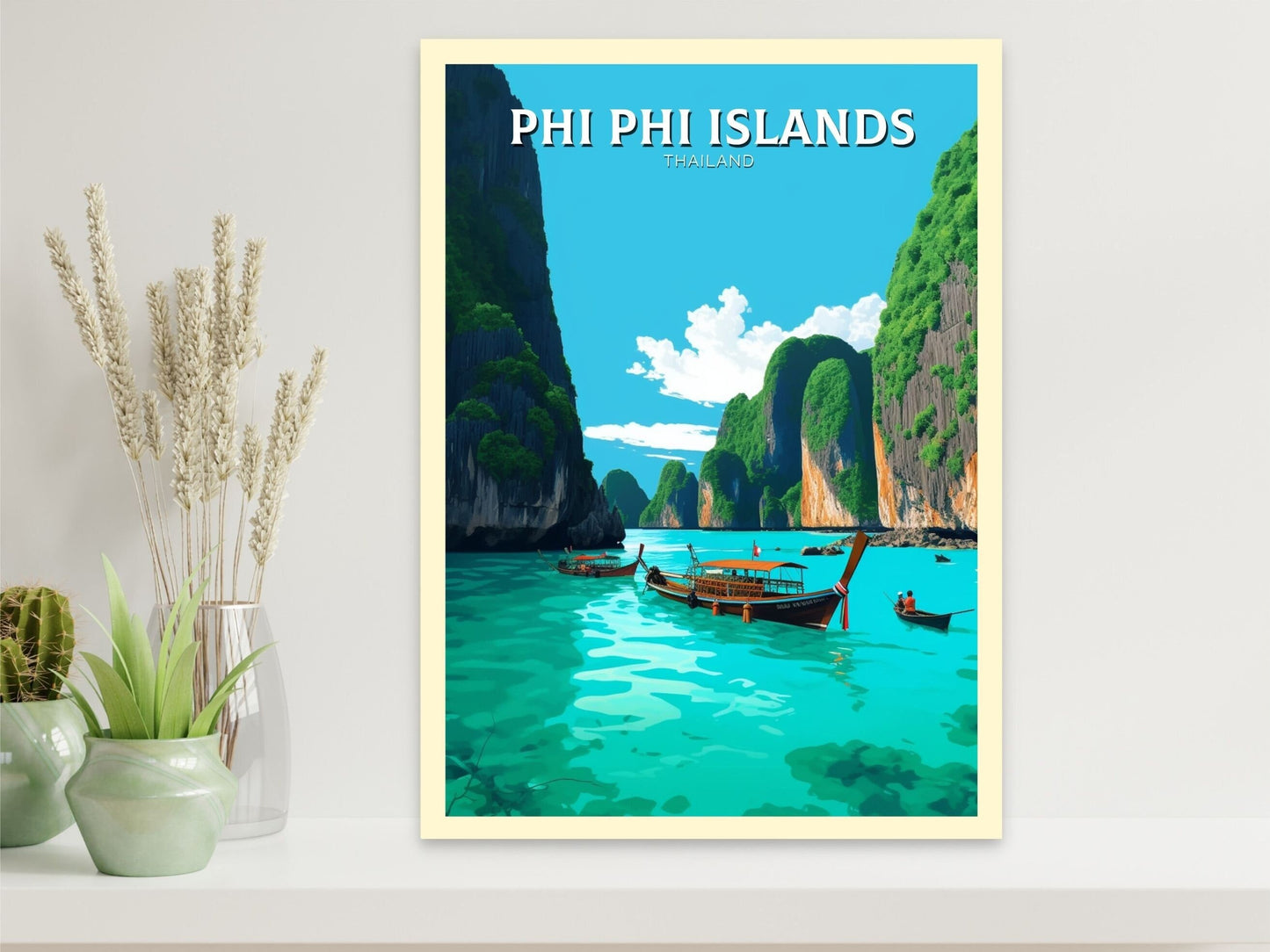 Phi Phi Islands Poster | Phi Phi Islands Print | Thailand Beach Illustration | Phi Phi Travel Print | Thailand Travel Poster | ID 338