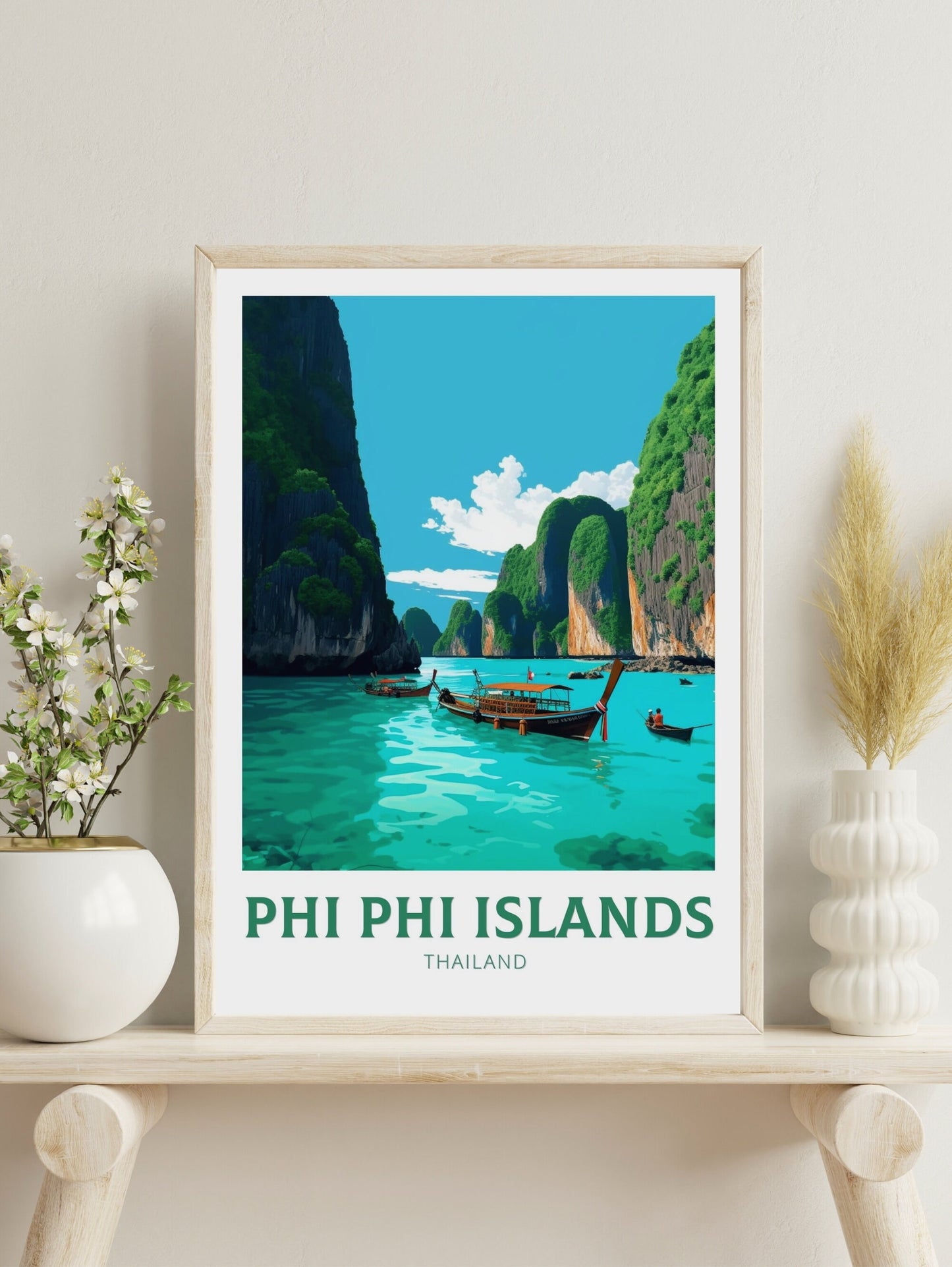 Phi Phi Islands Print | Phi Phi Islands Poster | Thailand Beach Illustration | Phi Phi Travel Print | Thailand Travel Poster | ID 339