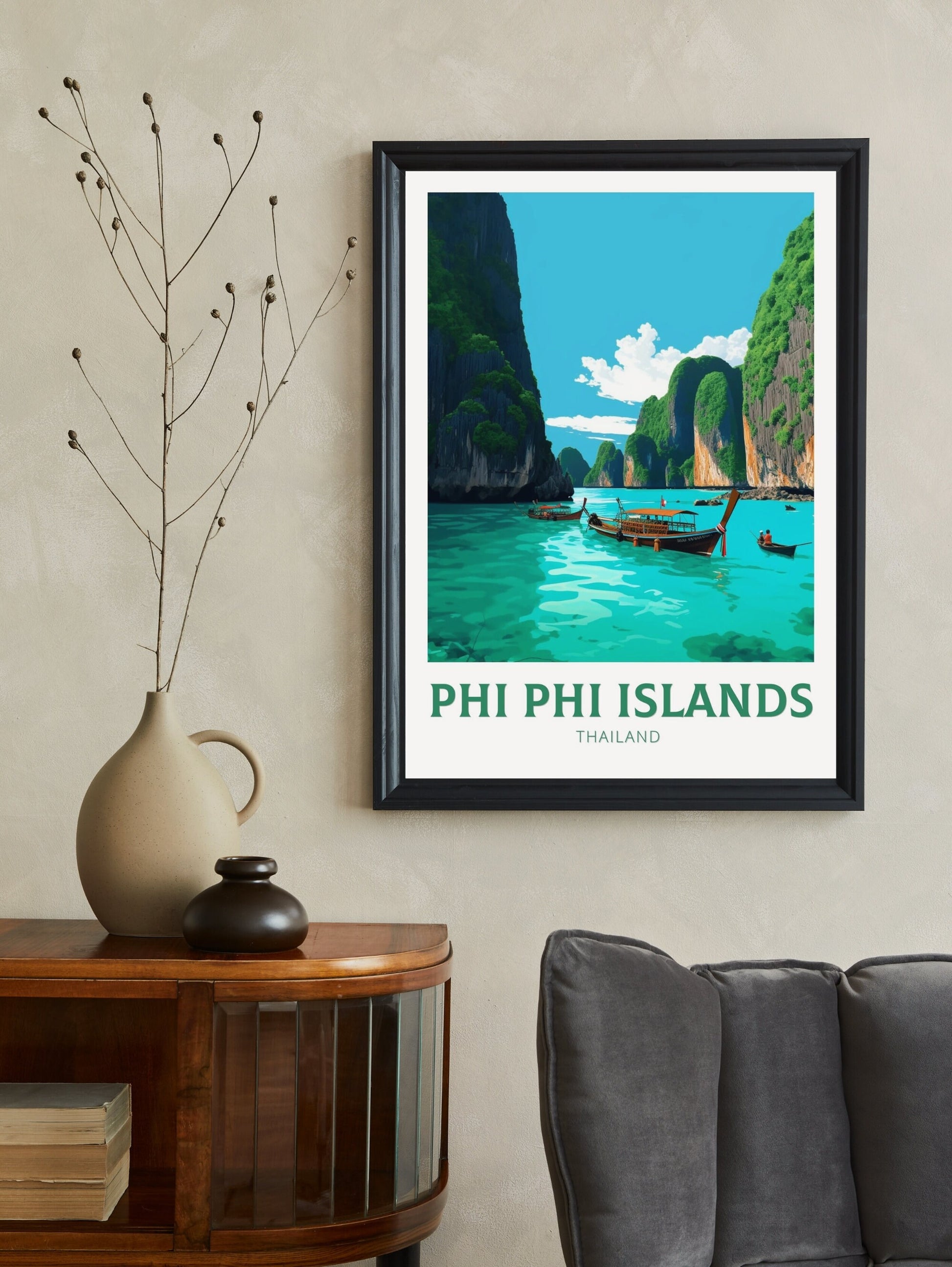 Phi Phi Islands Print | Phi Phi Islands Poster | Thailand Beach Illustration | Phi Phi Travel Print | Thailand Travel Poster | ID 339