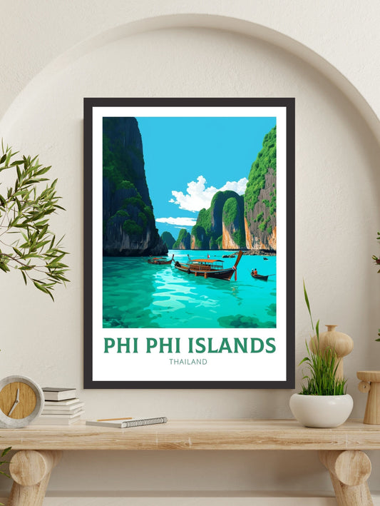 Phi Phi Islands Print | Phi Phi Islands Poster | Thailand Beach Illustration | Phi Phi Travel Print | Thailand Travel Poster | ID 339