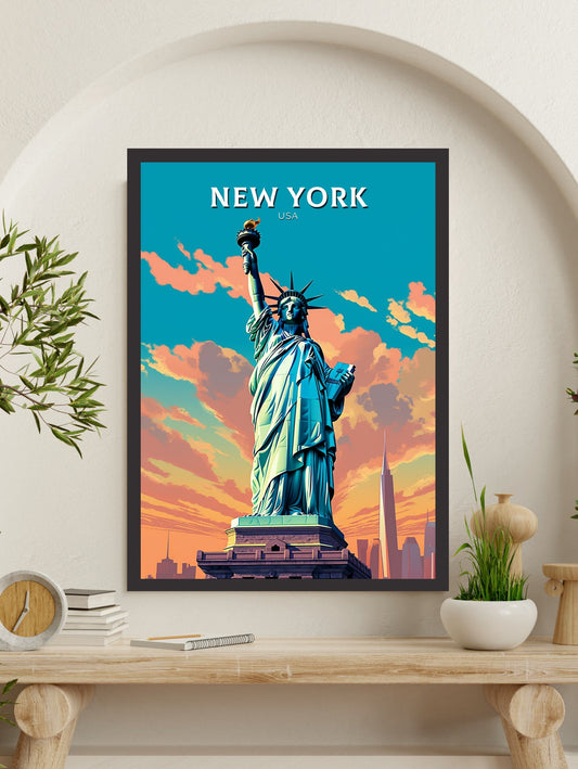 New York Travel Print | New York Poster | New York Design | New York Wall Art | New York Illustration | Statue of Liberty print | ID 340