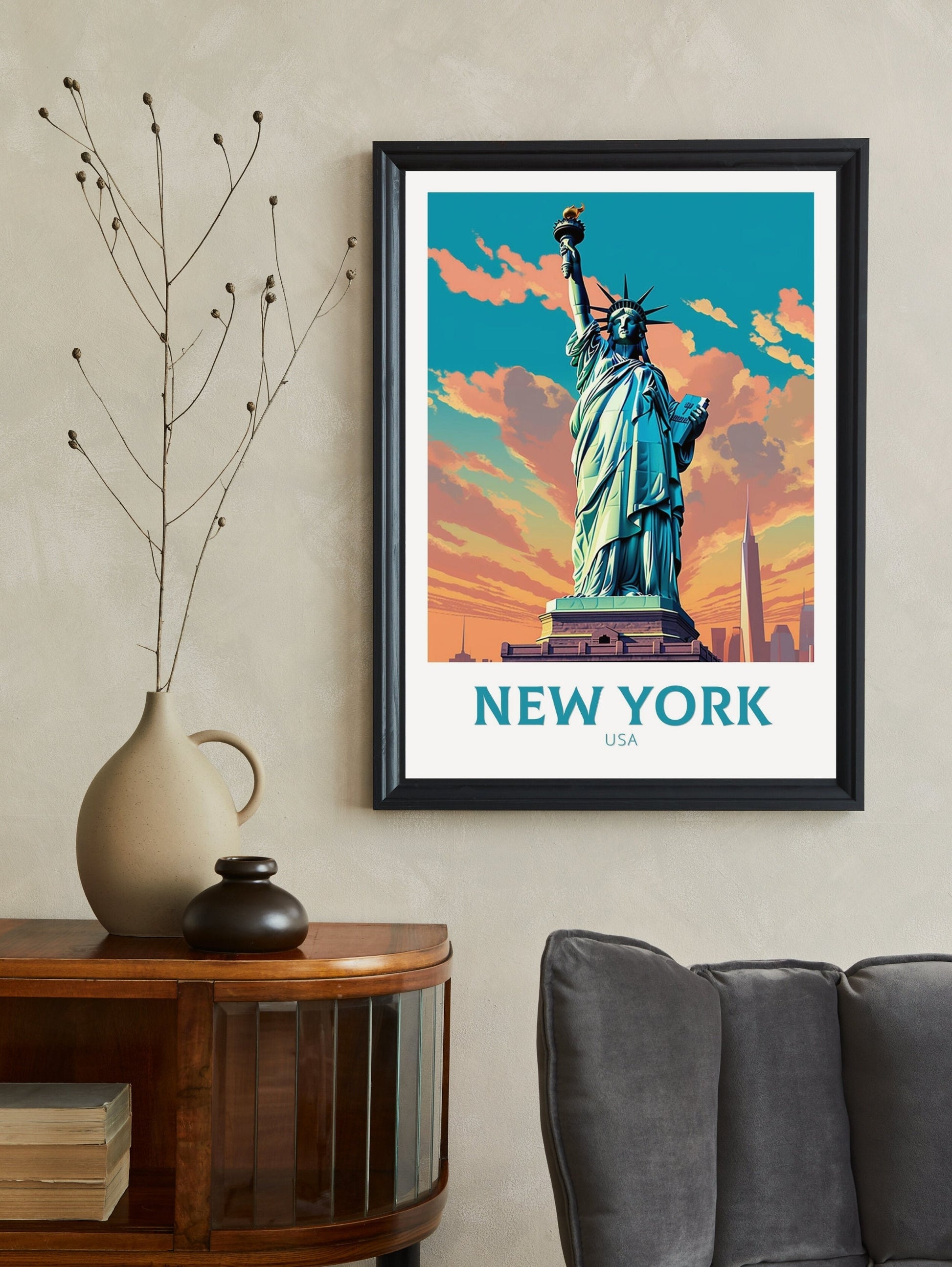 New York Poster | New York Travel Print | New York Design | New York Wall Art | New York Illustration | Statue of Liberty print | ID 341