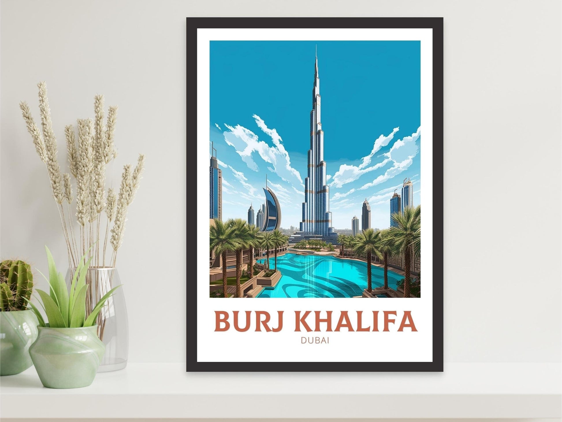 Burj Khalifa Travel Poster | Burj Khalifa Travel Print | Burj Khalifa Illustration | Dubai Wall Art | Dubai UAE | Dubai Home Decor | ID 343