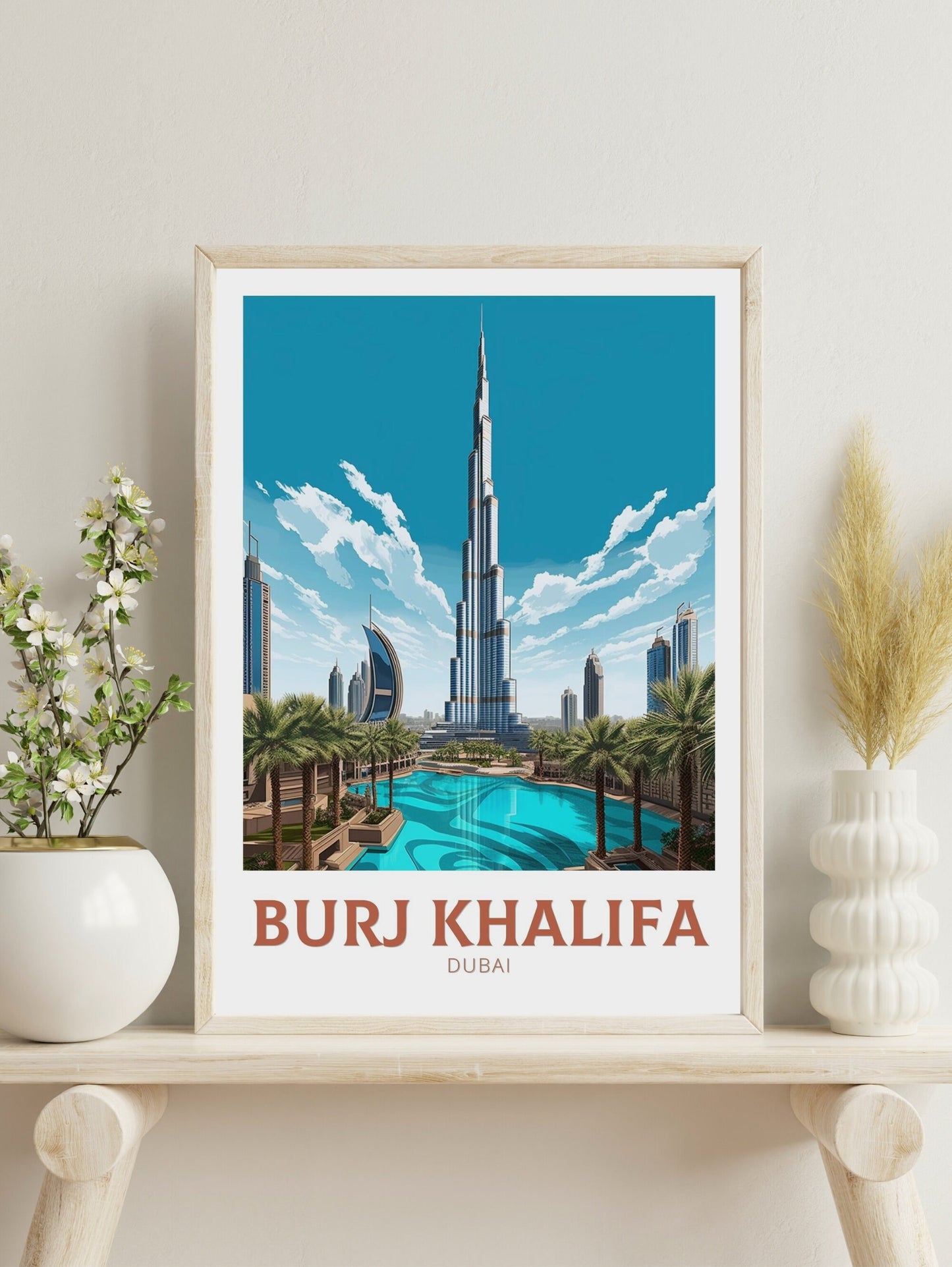 Burj Khalifa Travel Poster | Burj Khalifa Travel Print | Burj Khalifa Illustration | Dubai Wall Art | Dubai UAE | Dubai Home Decor | ID 343