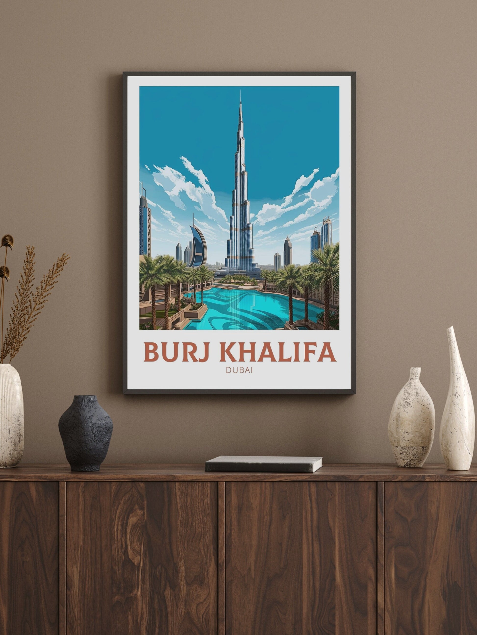 Burj Khalifa Travel Poster | Burj Khalifa Travel Print | Burj Khalifa Illustration | Dubai Wall Art | Dubai UAE | Dubai Home Decor | ID 343