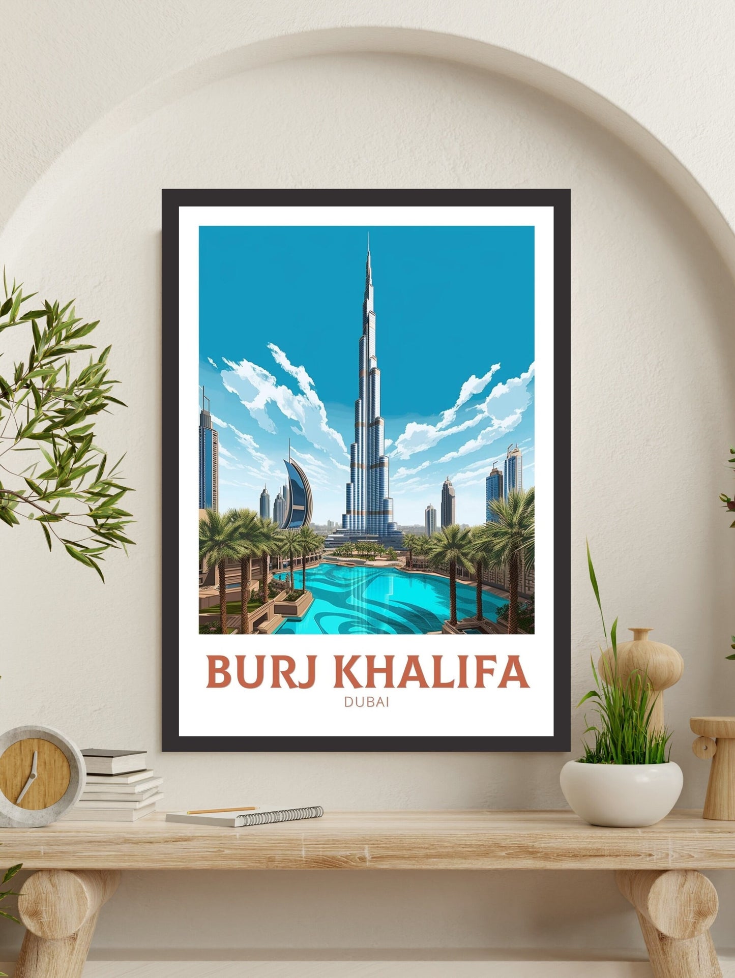 Burj Khalifa Travel Poster | Burj Khalifa Travel Print | Burj Khalifa Illustration | Dubai Wall Art | Dubai UAE | Dubai Home Decor | ID 343