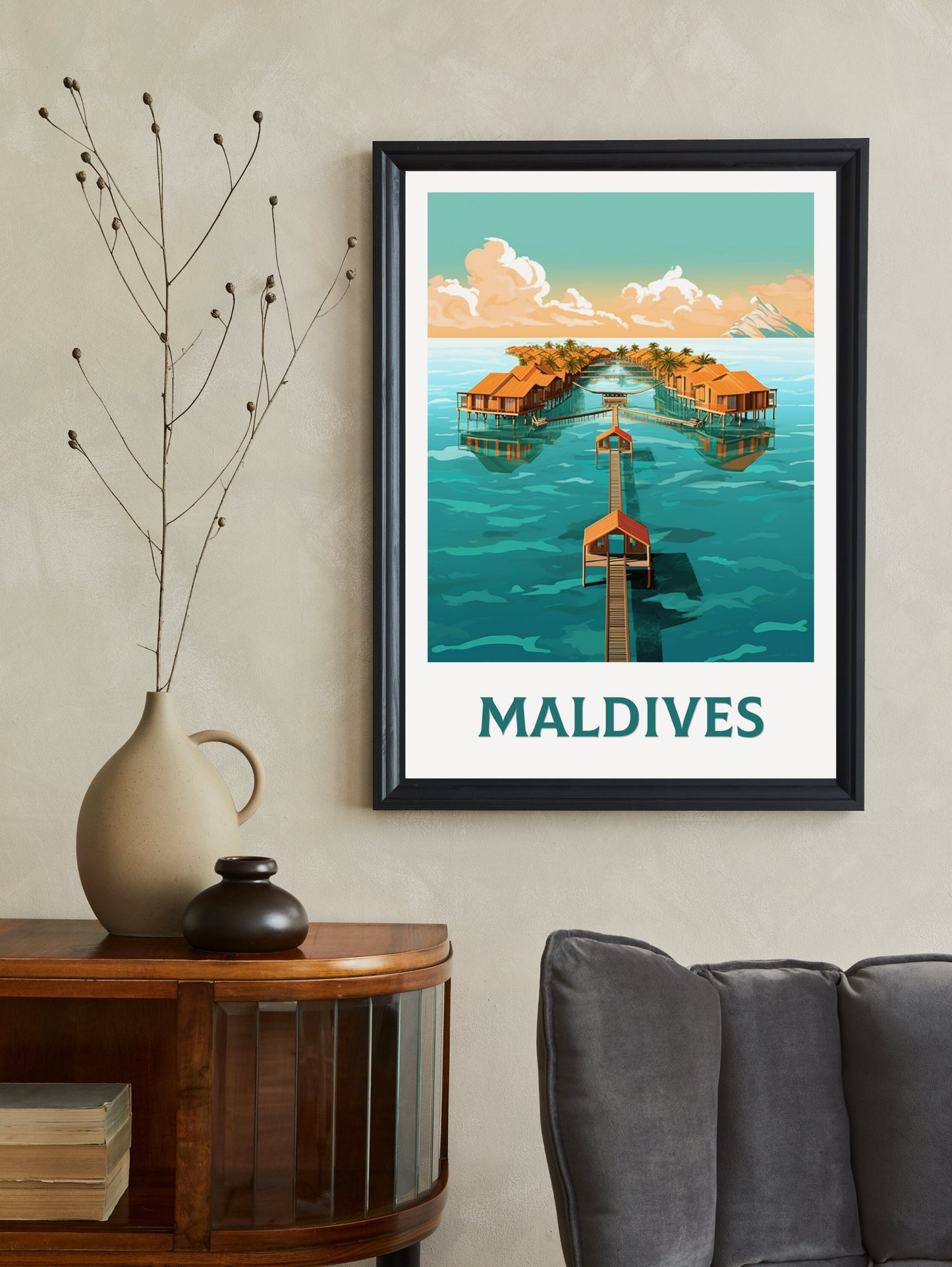 Maldives Poster | Maldives Illustration | Maldives sunset | Maldives Poster | Maldives Wall Art | Beach Poster | ID 349