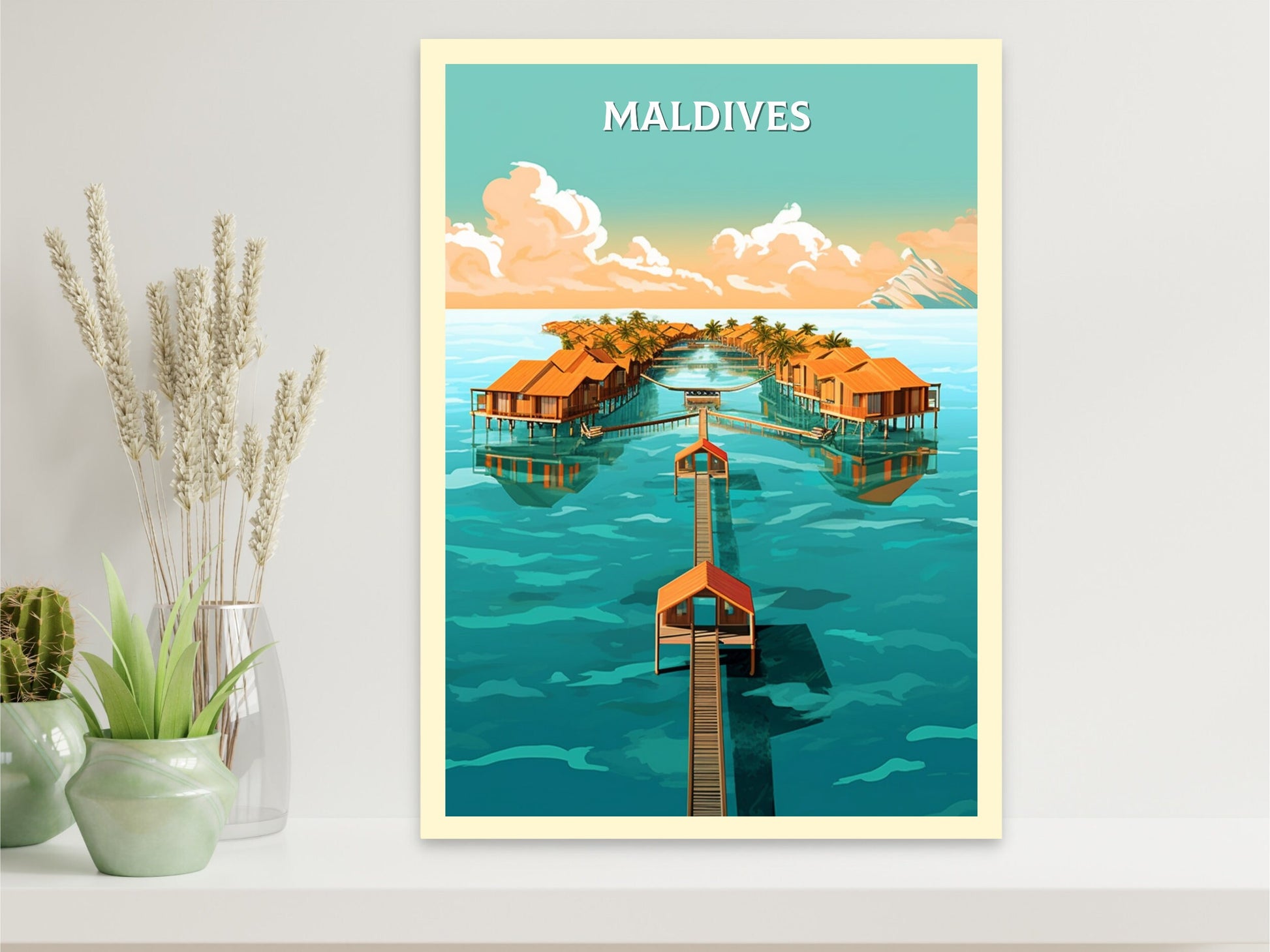 Maldives Print | Maldives Illustration | Maldives sunset | Maldives Print | Maldives Wall Art | Beach Print | ID 096