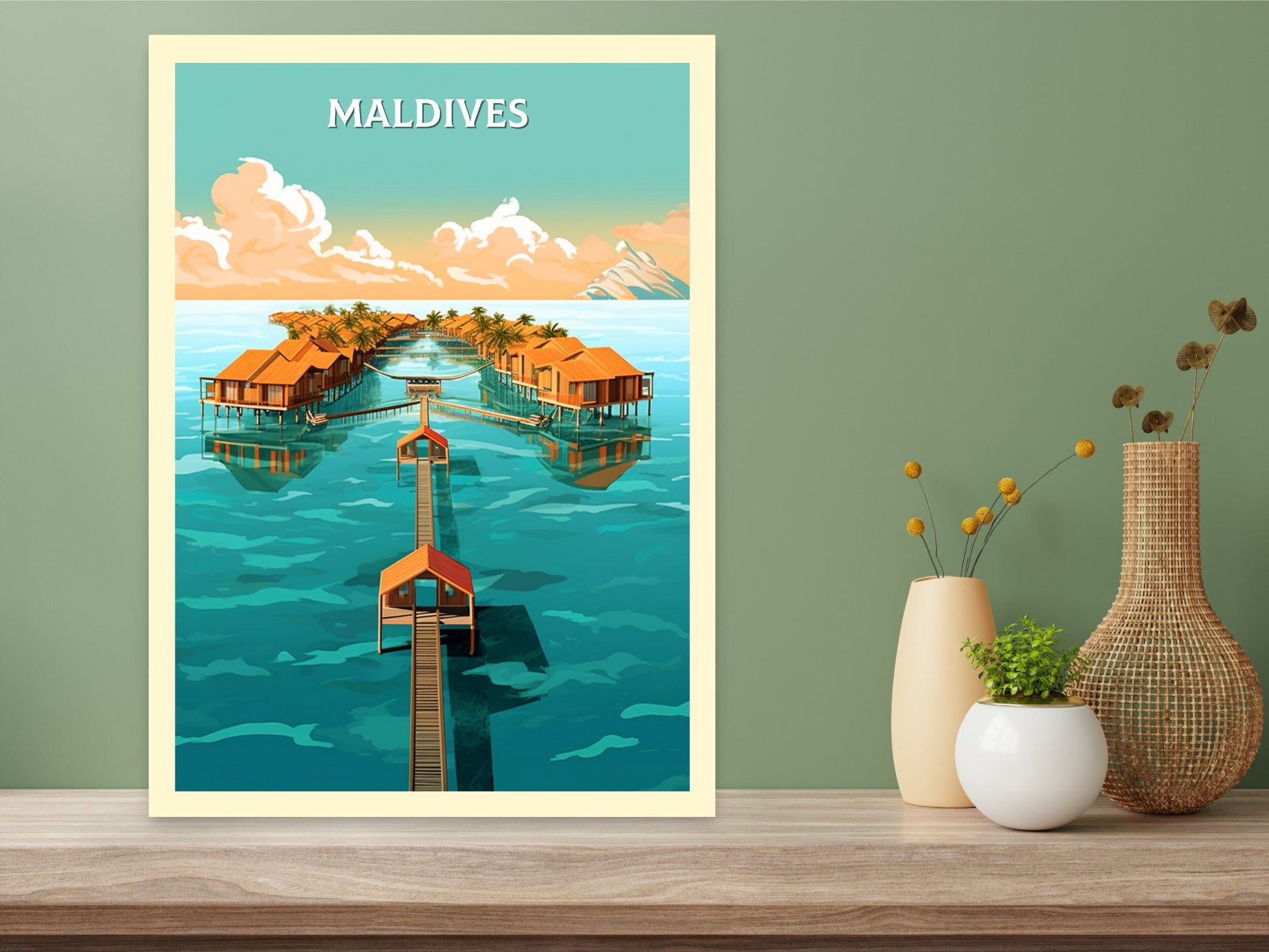 Maldives Print | Maldives Illustration | Maldives sunset | Maldives Print | Maldives Wall Art | Beach Print | ID 096