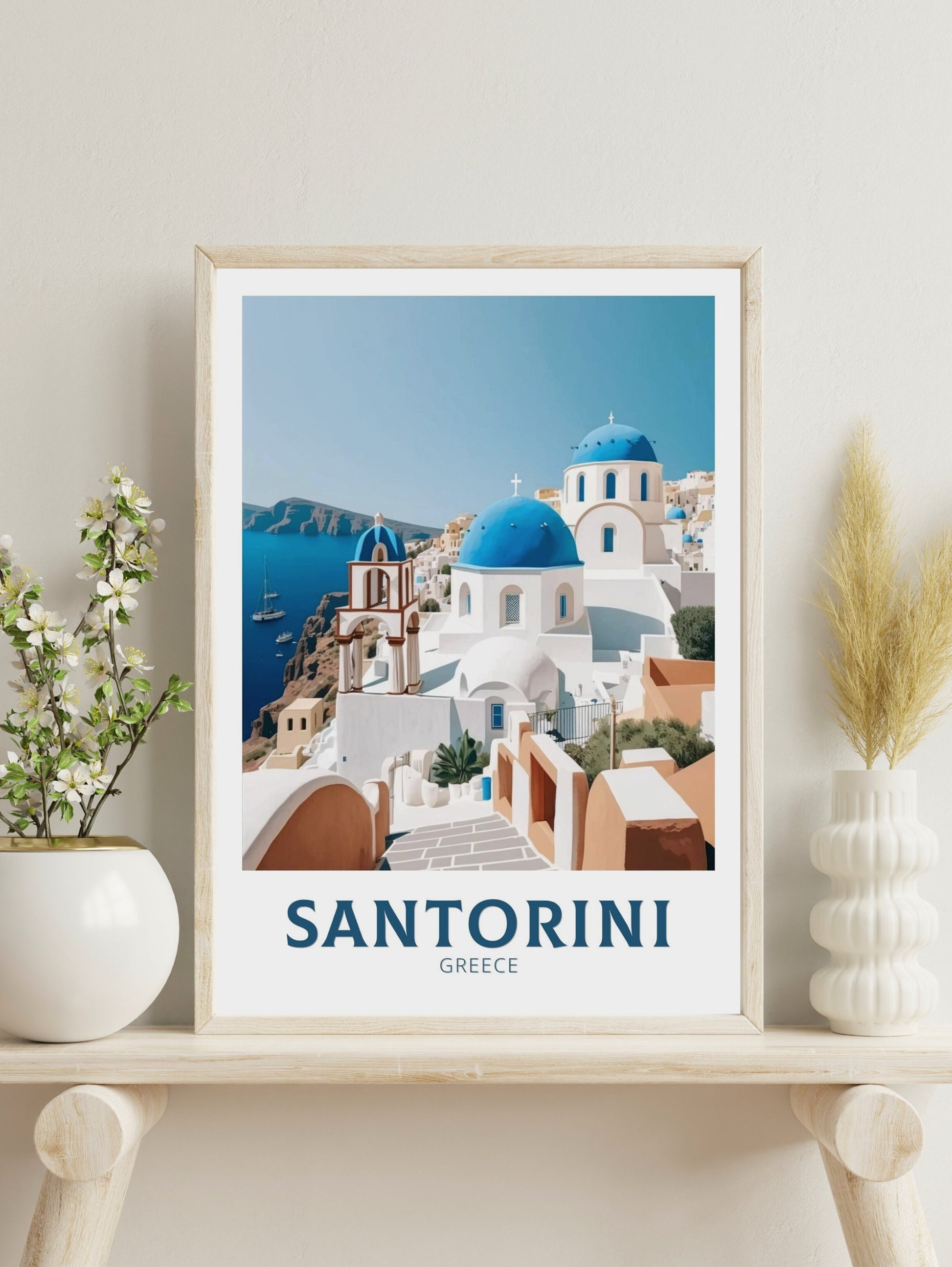 Santorini Travel Poster | Santorini Illustration | Santorini Wall Art | Greece Poster | Greece Home Décor | Santorini Print | ID 355