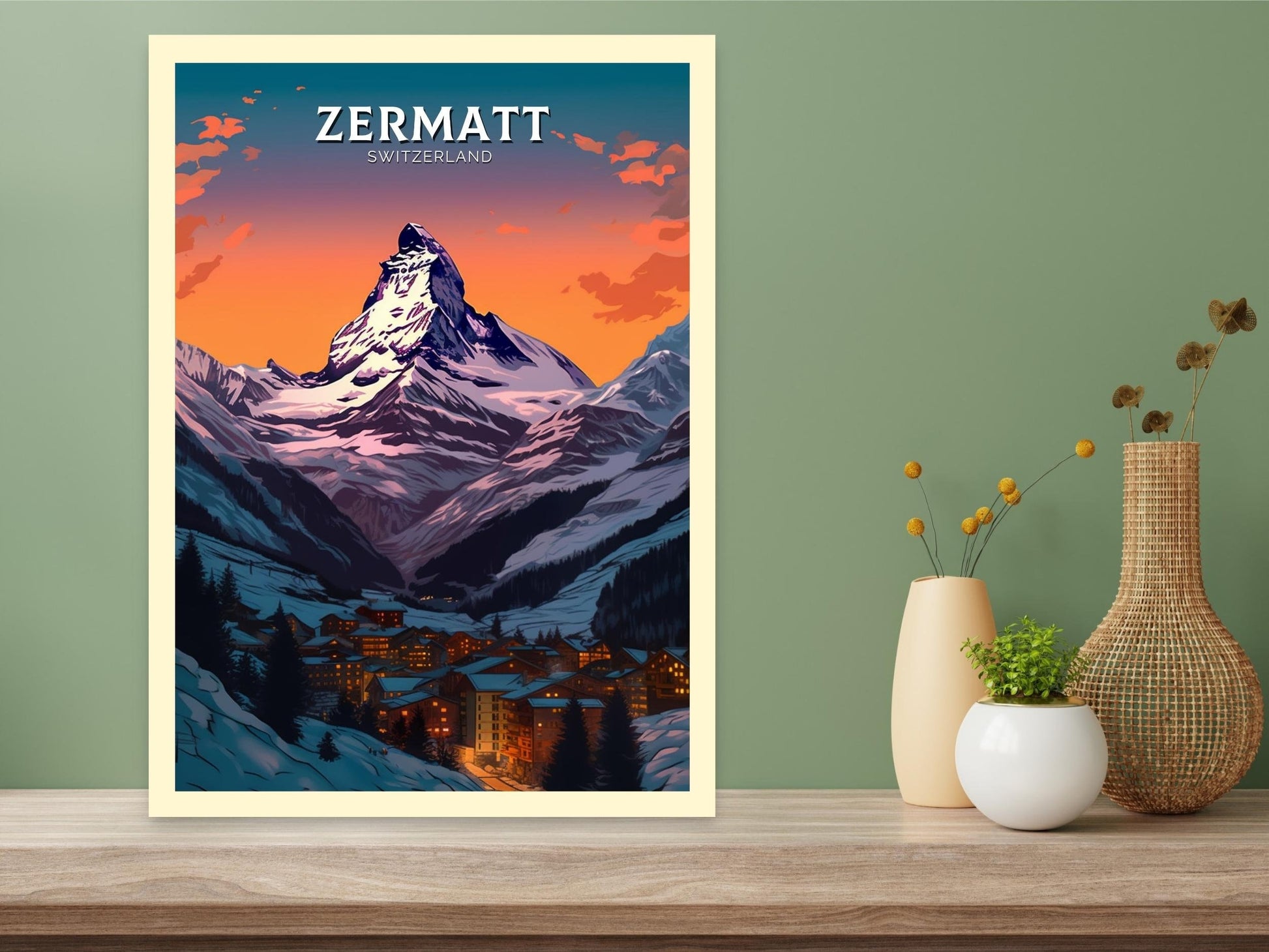 Zermatt Travel Poster | Zermatt Travel Print | Zermatt Illustration | Zermatt Wall Art | Switzerland Print | Zermatt Artwork | ID 350