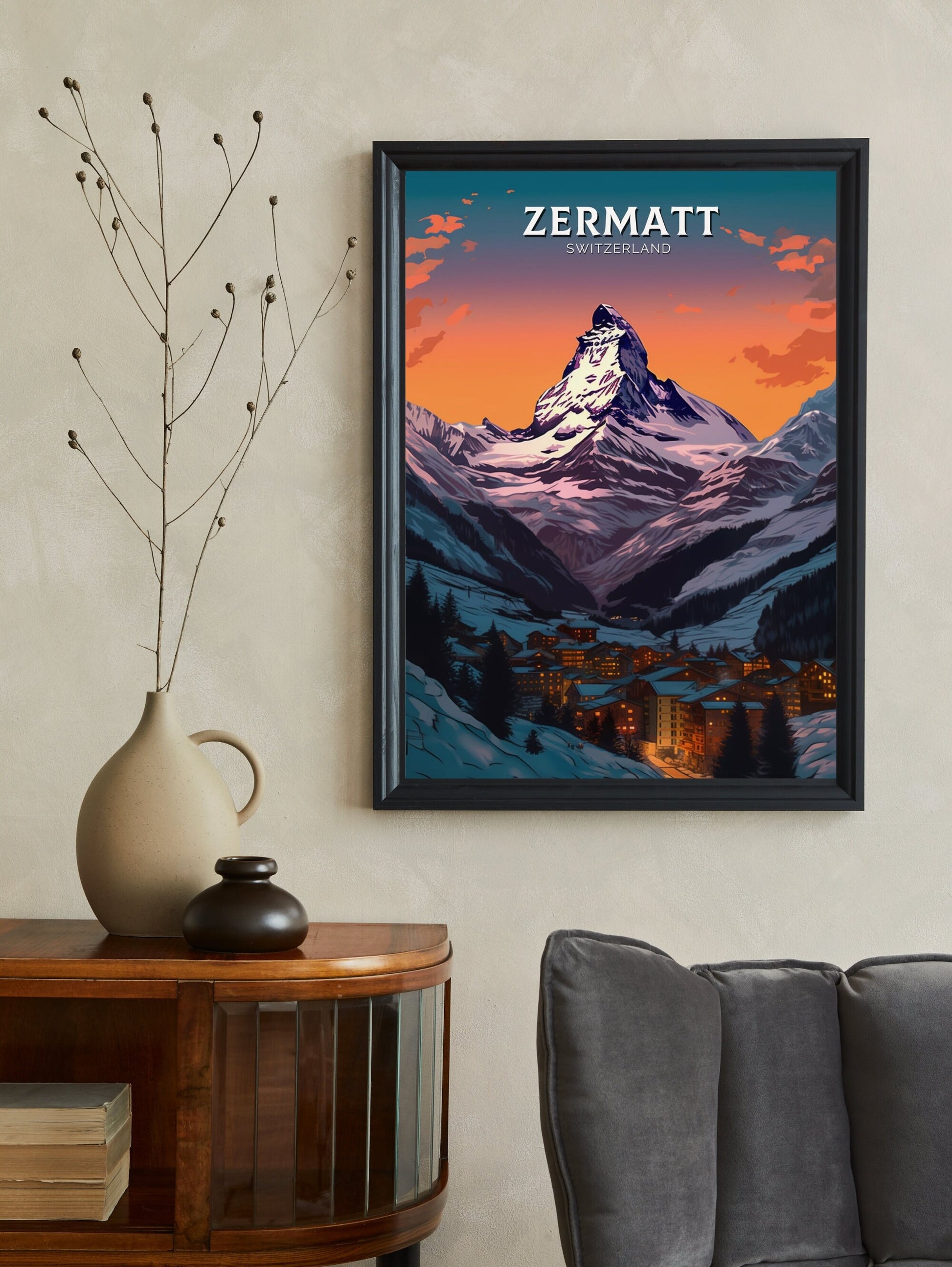 Zermatt Travel Poster | Zermatt Travel Print | Zermatt Illustration | Zermatt Wall Art | Switzerland Print | Zermatt Artwork | ID 350