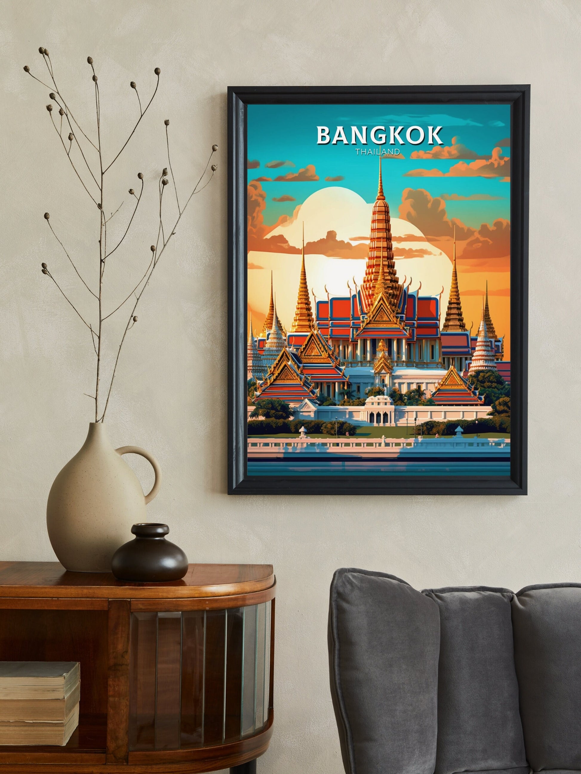 Bangkok Travel Poster | Bangkok Print | Thailand Travel Gift | Bangkok Grand Palace Poster | The Grand Palace | Housewarming Gift ID 368