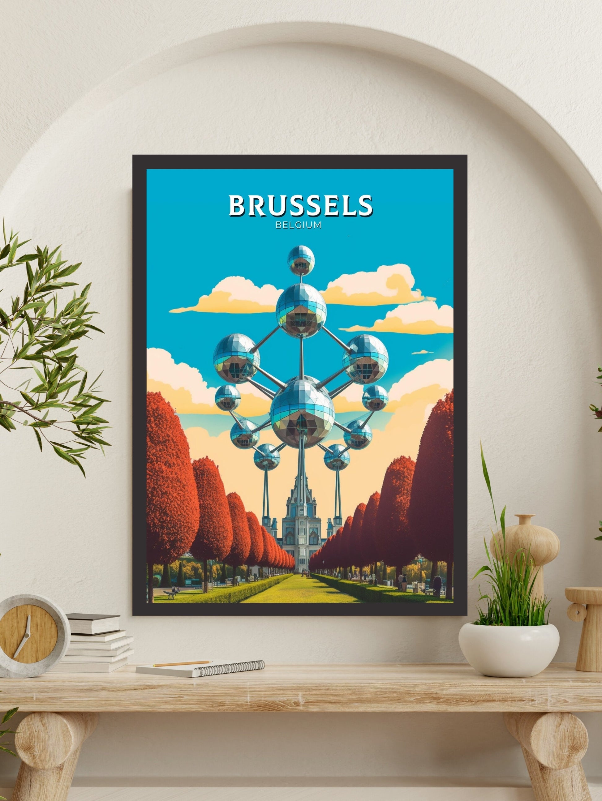 Brussels Travel Print | Brussels Poster | Brussels Art Illustration | Brussels Wall Art | Belgium Print | The Atomium Print | ID 180