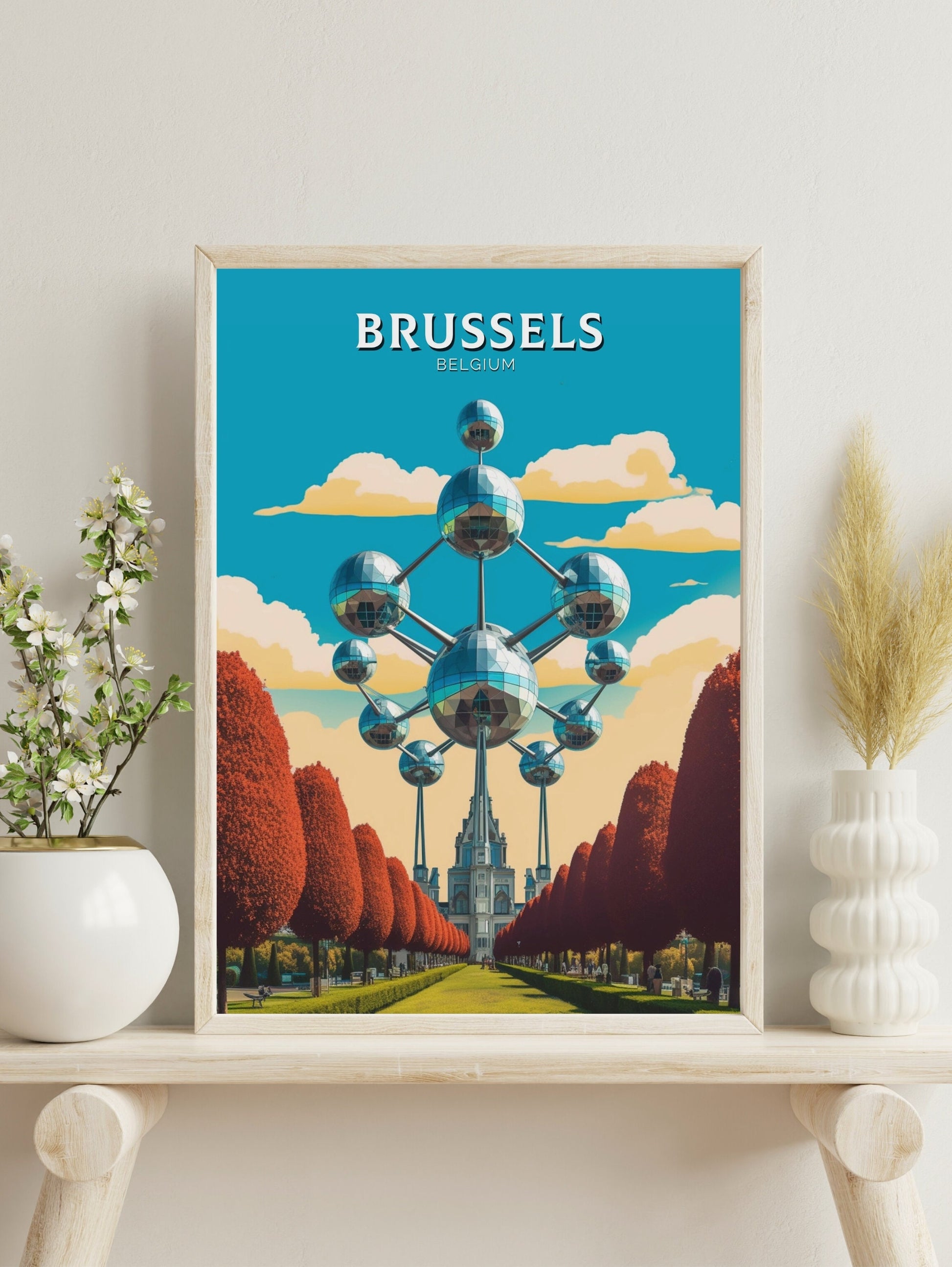 Brussels Travel Print | Brussels Poster | Brussels Art Illustration | Brussels Wall Art | Belgium Print | The Atomium Print | ID 180