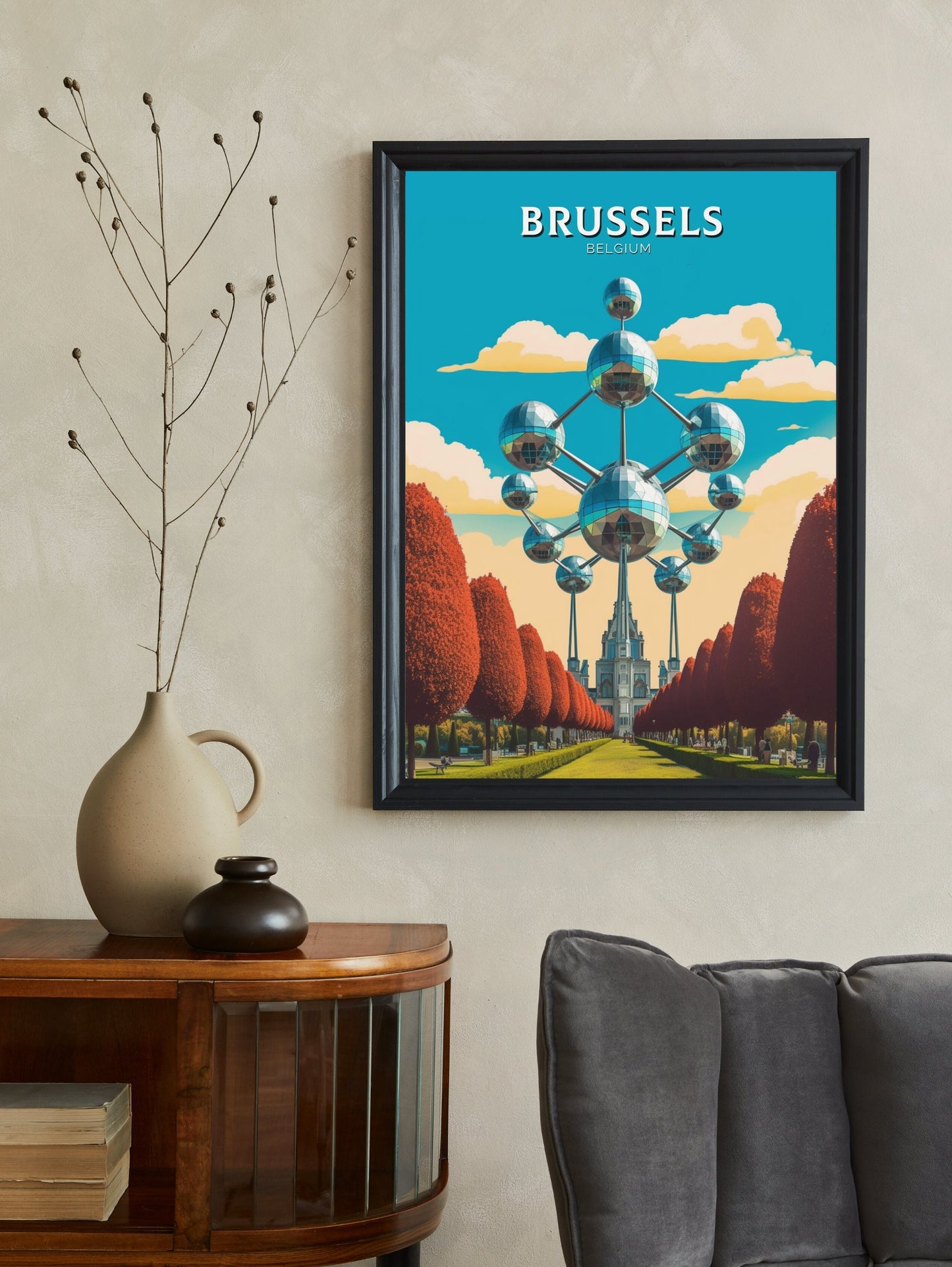 Brussels Travel Print | Brussels Poster | Brussels Art Illustration | Brussels Wall Art | Belgium Print | The Atomium Print | ID 180