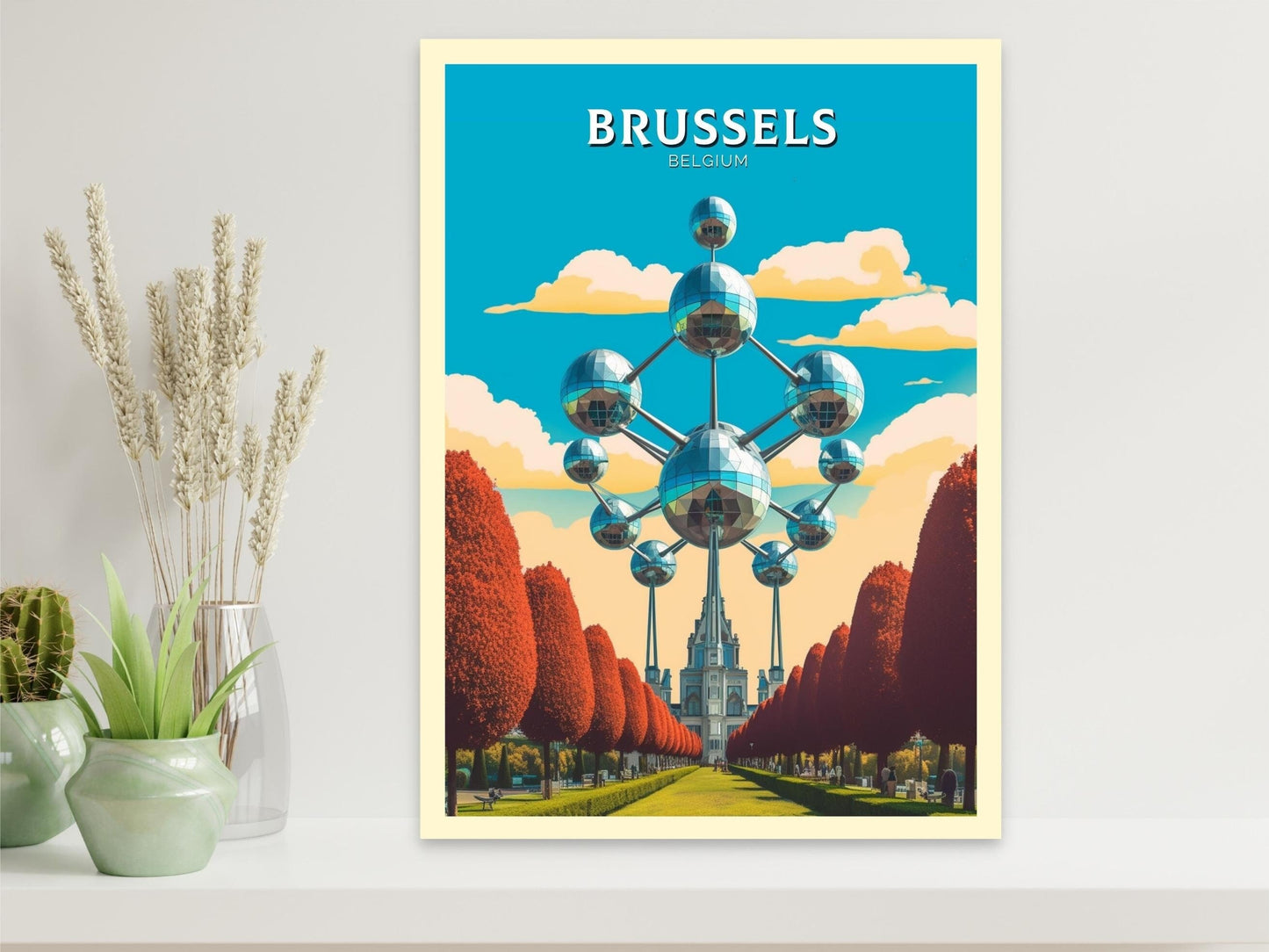 Brussels Travel Print | Brussels Poster | Brussels Art Illustration | Brussels Wall Art | Belgium Print | The Atomium Print | ID 180