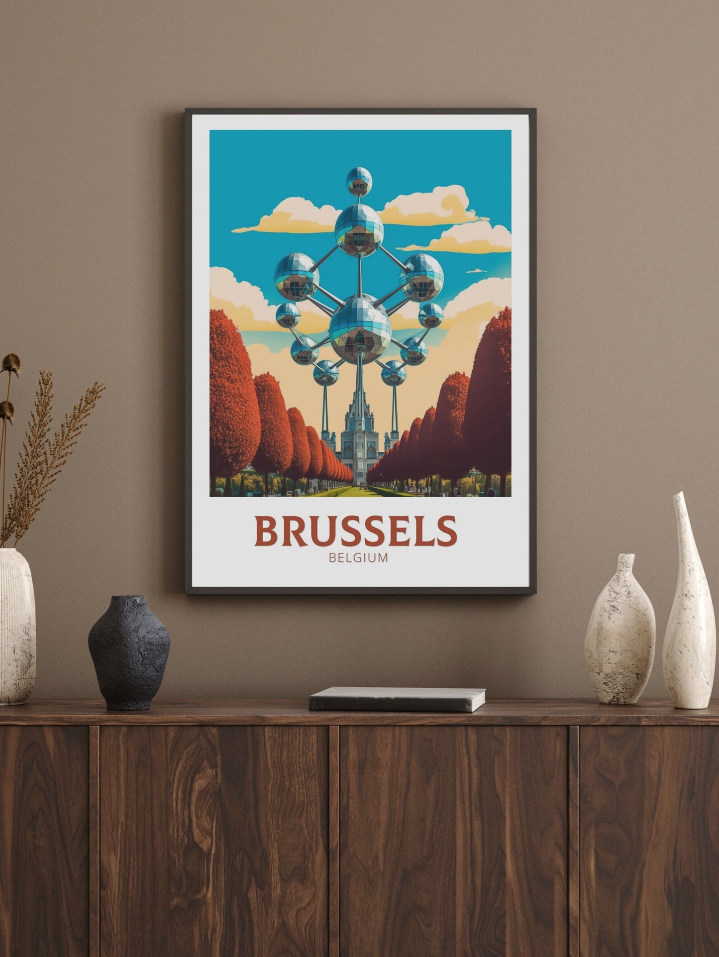 Brussels Poster | Brussels Travel Print | Brussels Illustration | Brussels Wall Art | Belgium Travel Print | The Atomium Print | ID 181