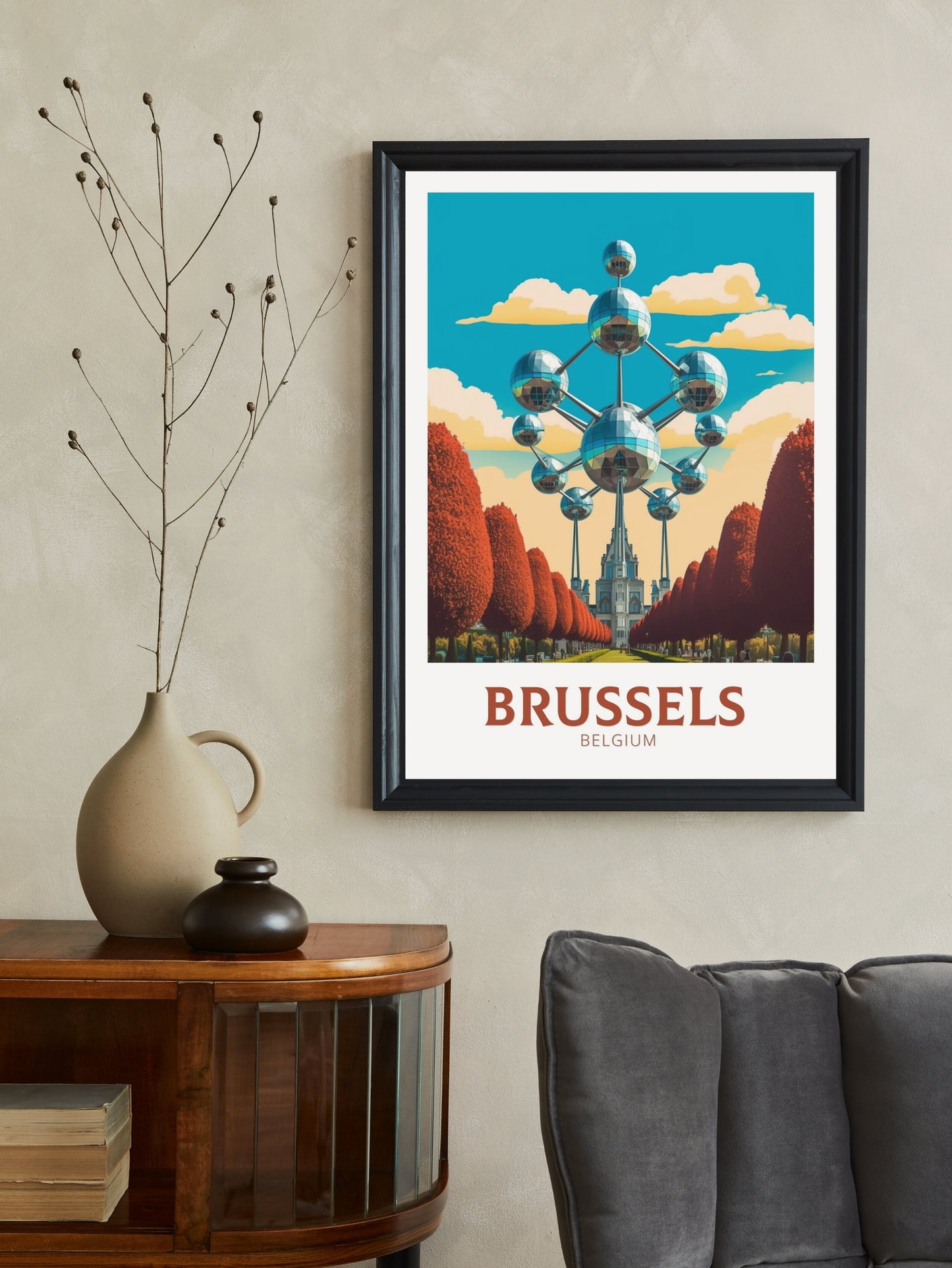 Brussels Poster | Brussels Travel Print | Brussels Illustration | Brussels Wall Art | Belgium Travel Print | The Atomium Print | ID 181