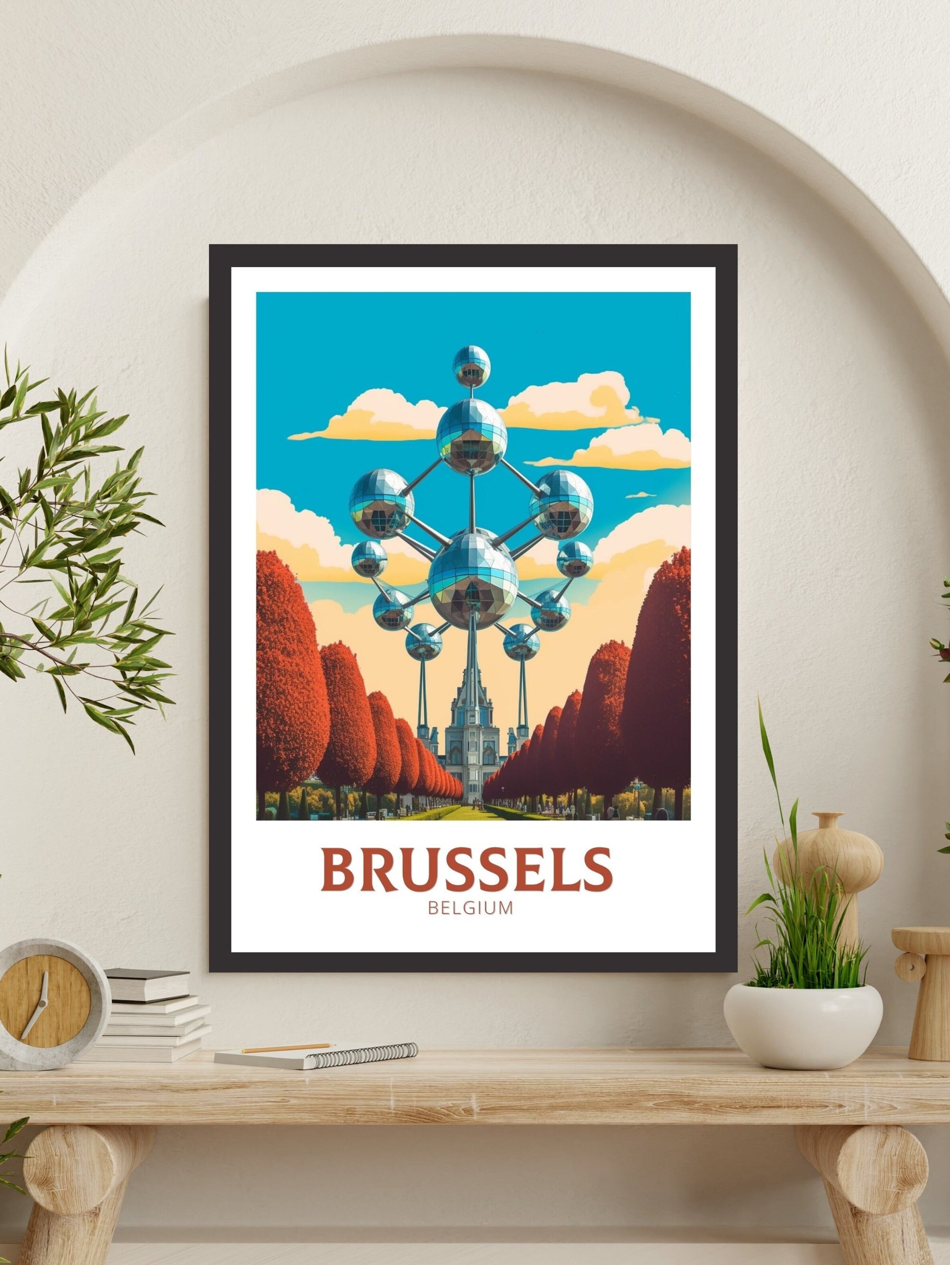 Brussels Poster | Brussels Travel Print | Brussels Illustration | Brussels Wall Art | Belgium Travel Print | The Atomium Print | ID 181