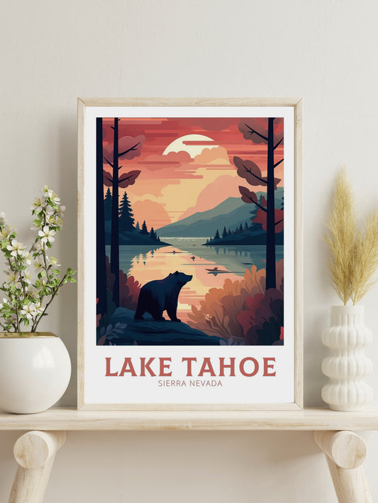 Lake Tahoe Travel Poster | Lake Tahoe Illustration | Lake Tahoe Wall Art | Sierra Nevada Poster | Lake Tahoe Home Décor | ID 195