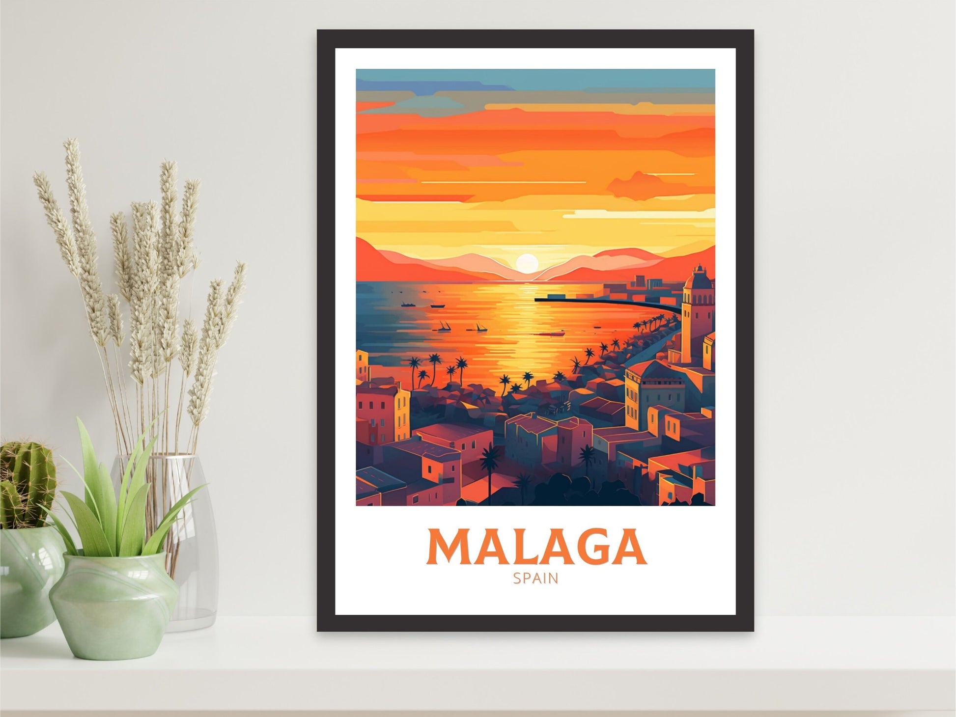 Malaga Poster | Malaga Print | Malaga Wall Art | Spain Travel Print | Malaga Illustration | Minimalist Cityscape | Spain Poster | ID 197