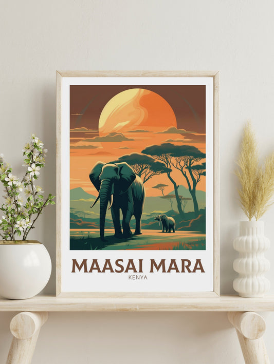 Masai Mara National Park Travel Poster | Masai Mara Illustration | Masai Mara Wall Art | Africa Poster | Kenya Décor | Kenya Print | ID 200