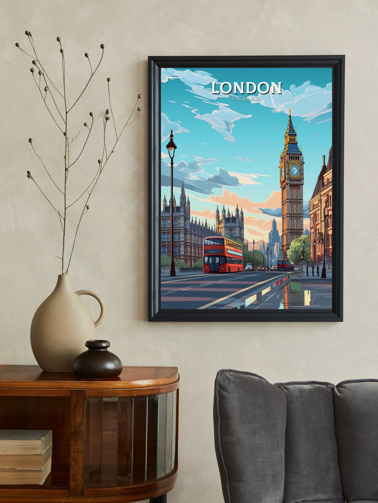 London Travel Print | London Illustration | London Wall Art | London Big Ben | London Travel Poster | London Home Decor | ID 214