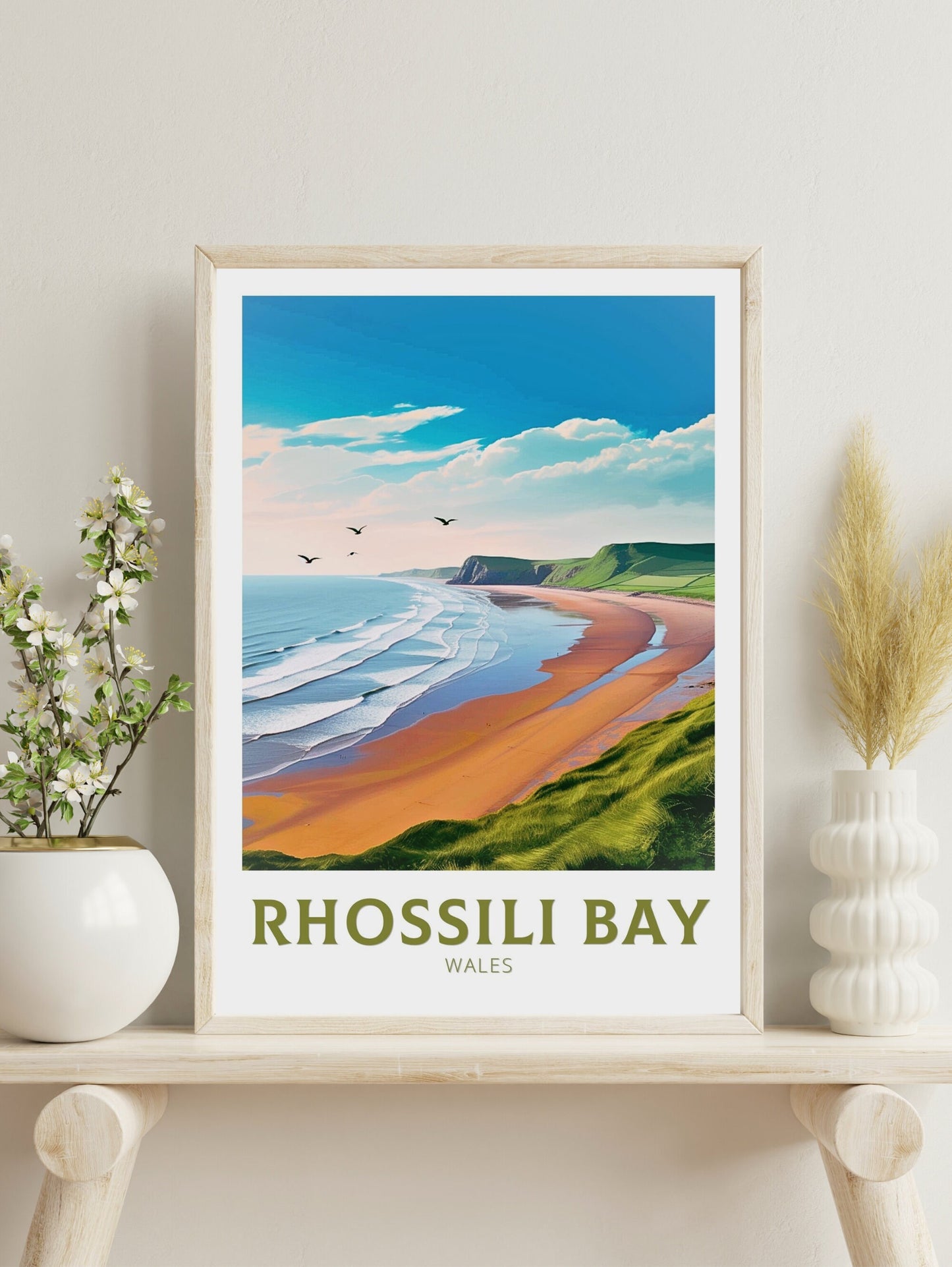 Rhossili Bay Poster | Wales Travel Print | Rhossili Bay Illustration | Rhossili Bay Wall Art | Wales Poster | Beach Print | ID 221