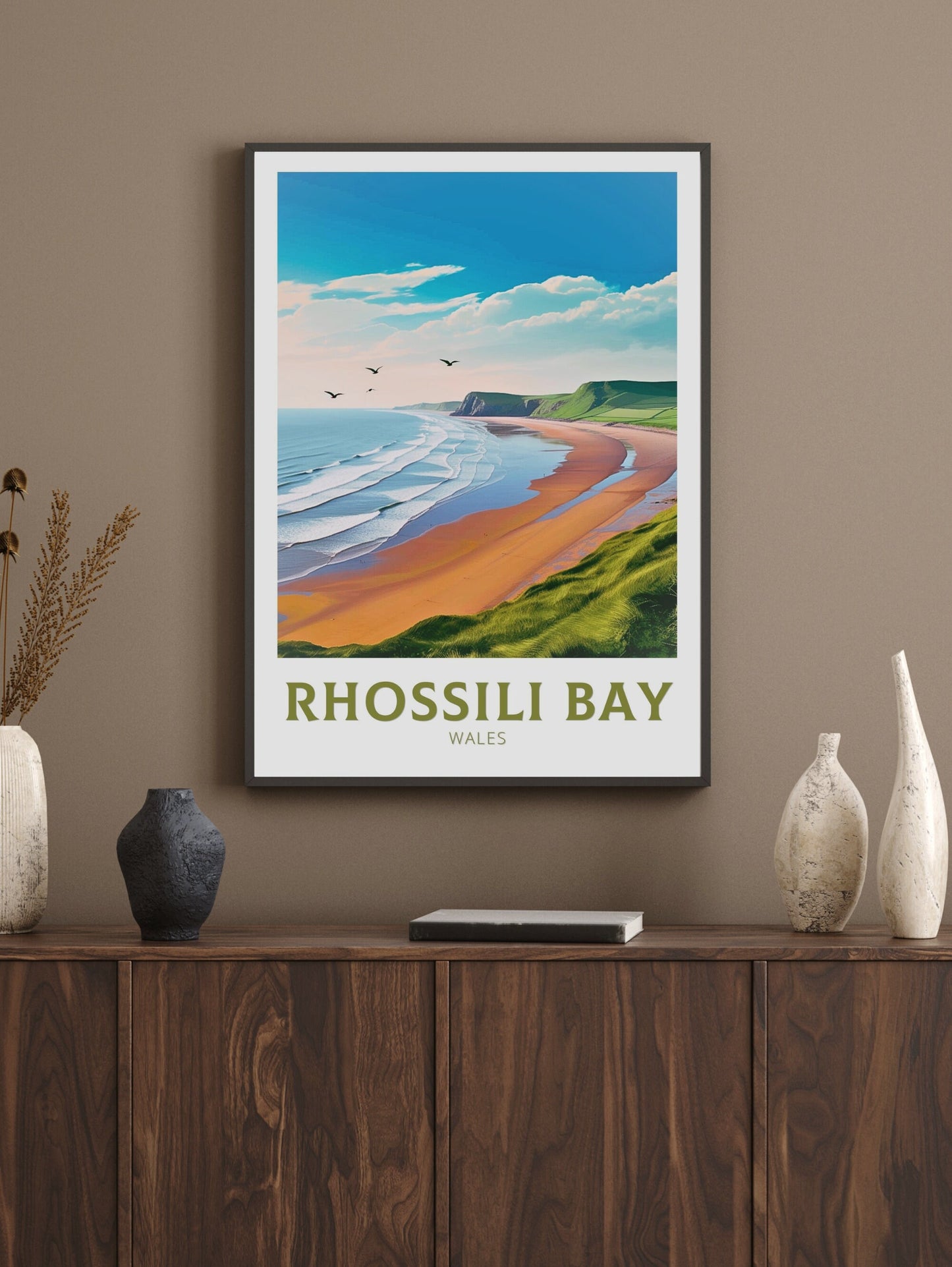 Rhossili Bay Poster | Wales Travel Print | Rhossili Bay Illustration | Rhossili Bay Wall Art | Wales Poster | Beach Print | ID 221