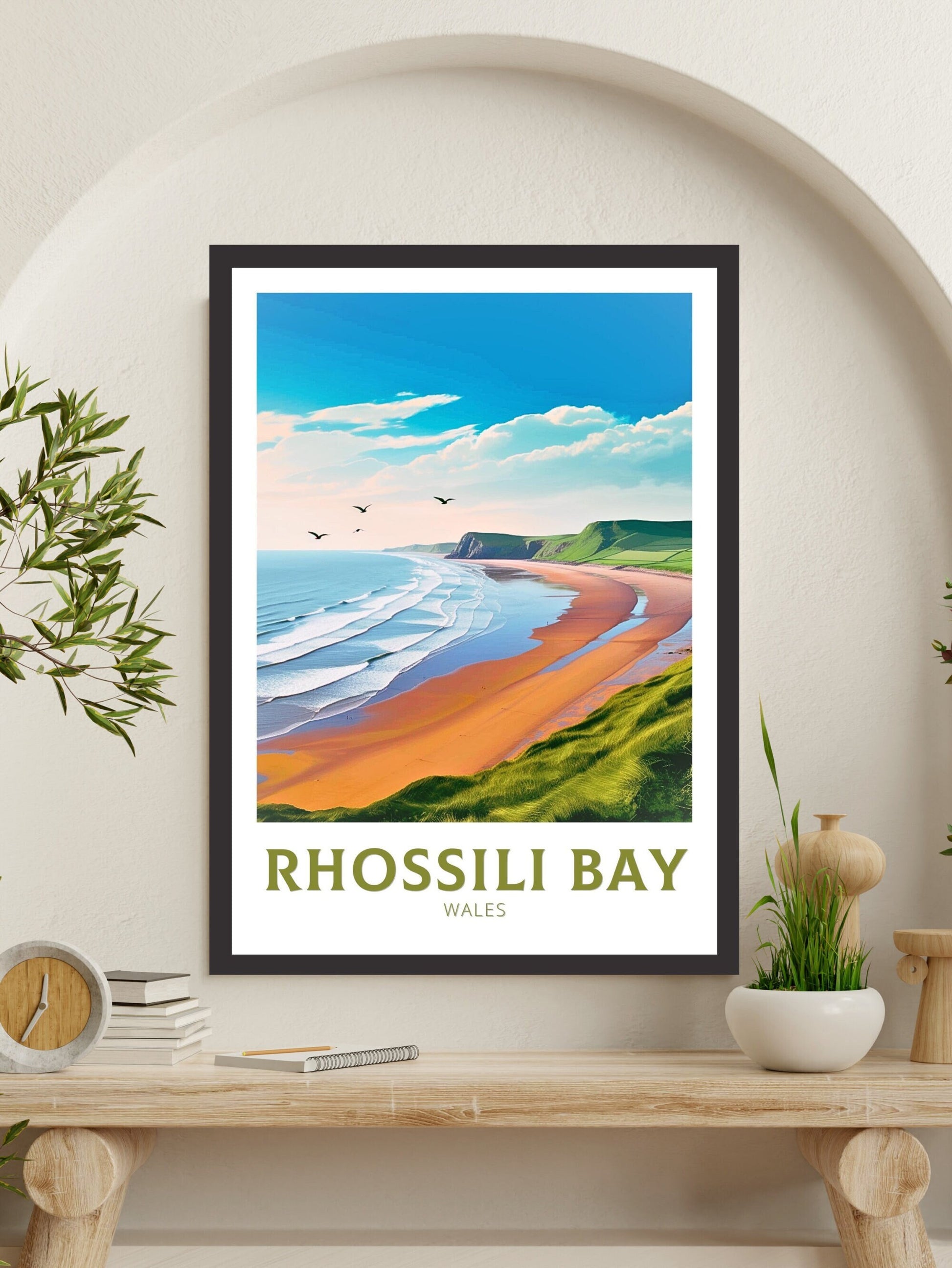 Rhossili Bay Poster | Wales Travel Print | Rhossili Bay Illustration | Rhossili Bay Wall Art | Wales Poster | Beach Print | ID 221