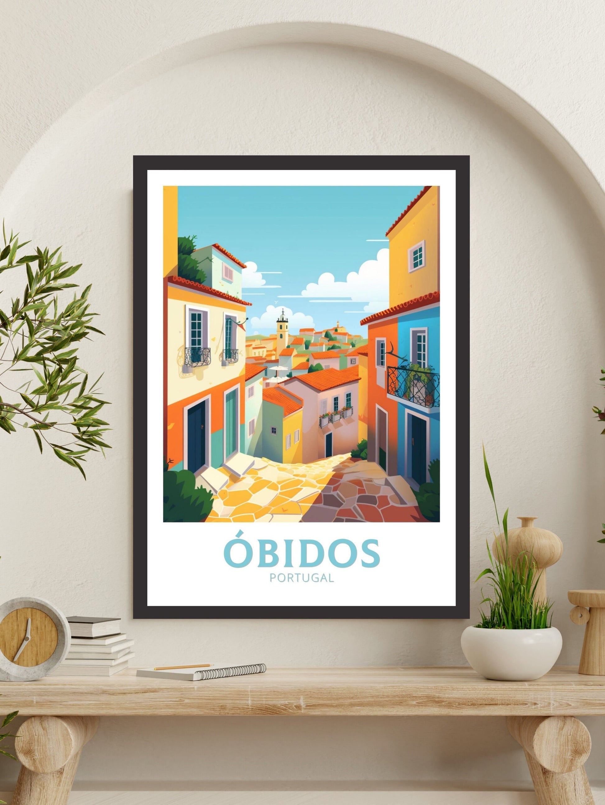 Óbidos Travel Poster | Óbidos Travel Print | Óbidos Wall Art | Óbidos Illustration | Portugal Travel Poster | Portugal Artwork | ID 176