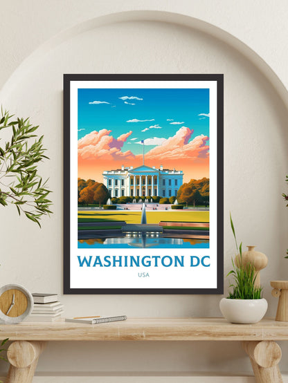 Washington DC Poster | Washington D.C. Travel Print | Washington Illustration | D.C. Wall Art | White House Print | USA Print | ID 232